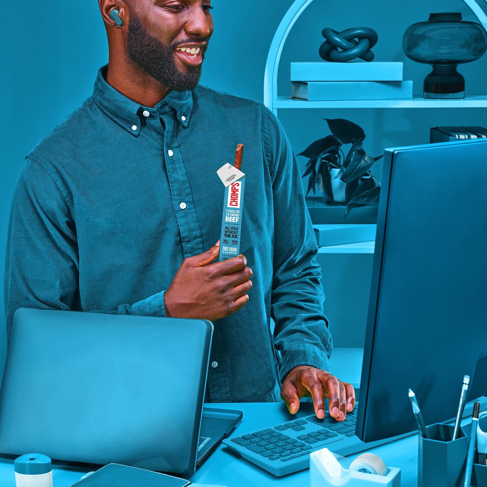 Chomps CHOMPS Grass Fed Sea Salt Beef Jerky Snack Sticks, Keto, Whole30, Paleo, Gluten Free, Sugar Free, Low Carb, AIP Diet Compliant, 1.15 Oz, Pack of 24