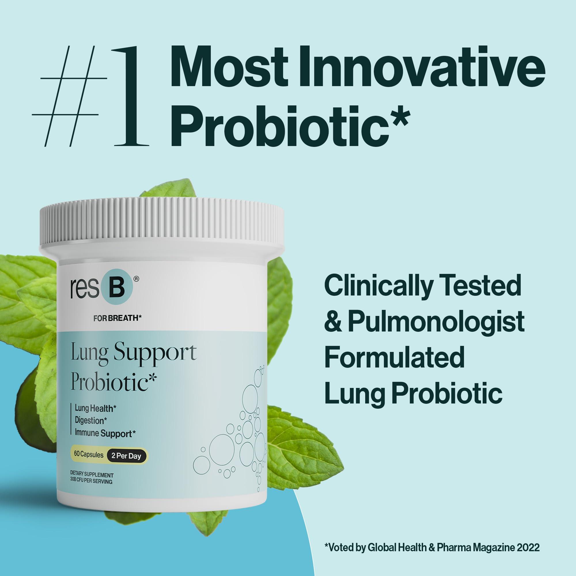ResBiotic resbiotic resB Lung Support Probiotic Supplement - Lung Health Supplement for Smokers, Gut Health, Immune & Digestive Support, Respiratory Care, Holy Basil & Turmeric, Clinically Trialed - 60 Capsules