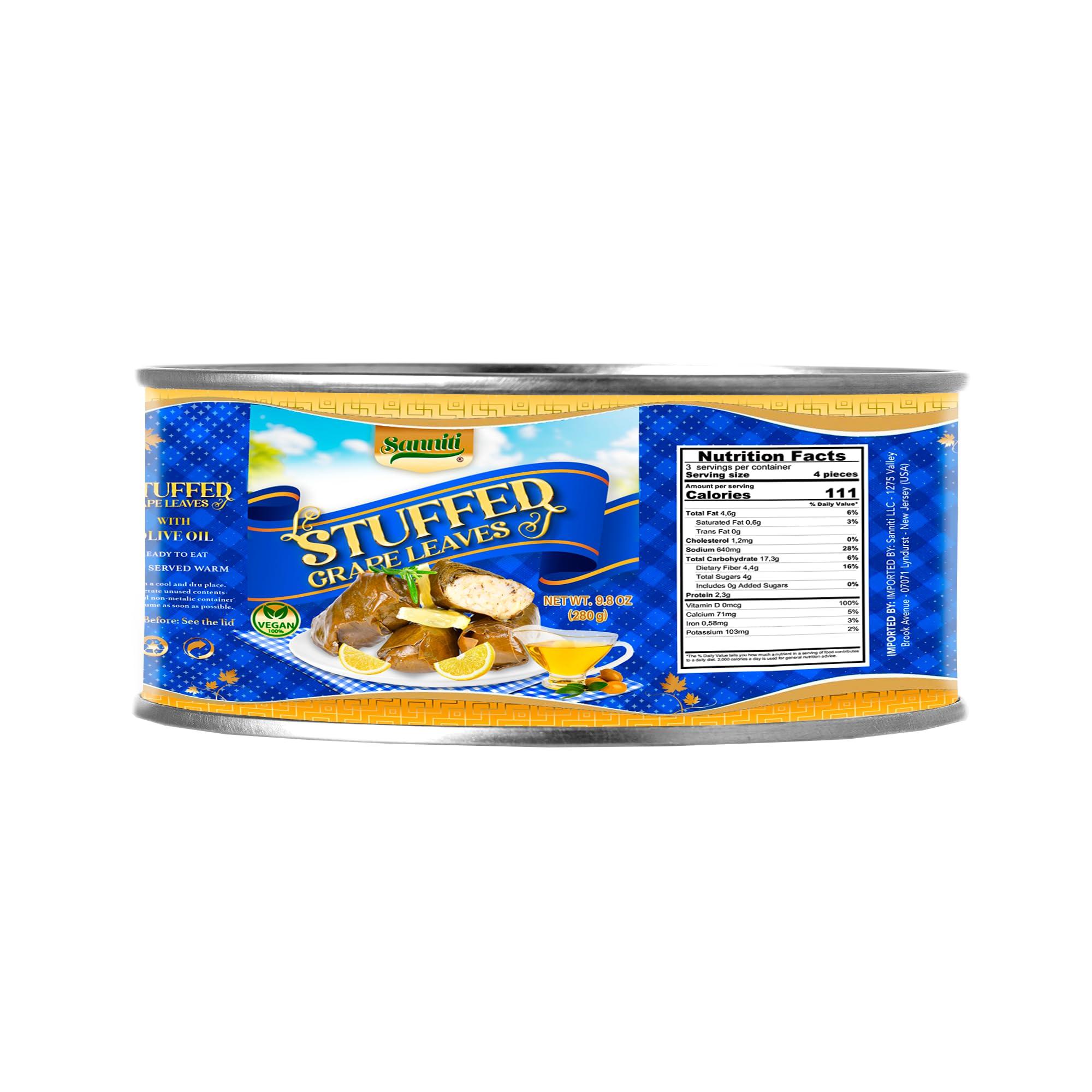Sanniti Sanniti Dolmas Stuffed Grape Leaves | Ready to Eat | Easy Peel Open Can, 9.8 oz (Pack of 4)