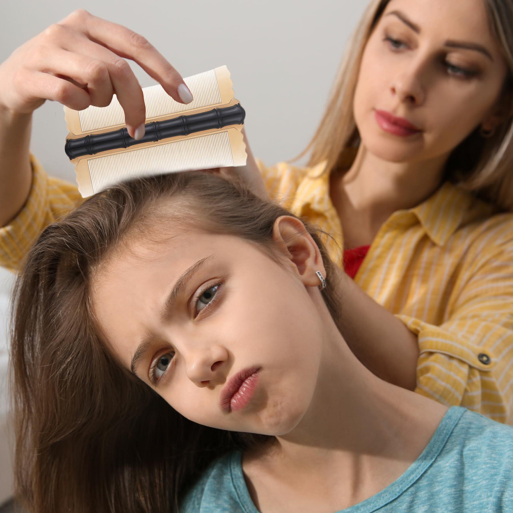 Hibycknl Dandruff Comb 3PCS PP Bamboo Styling Double-Sided Fine Teeth Lice Comb Thick Hair Flea Comb Comfortable Lice Brush 4.9x2.8 Inch Dandruff Comb