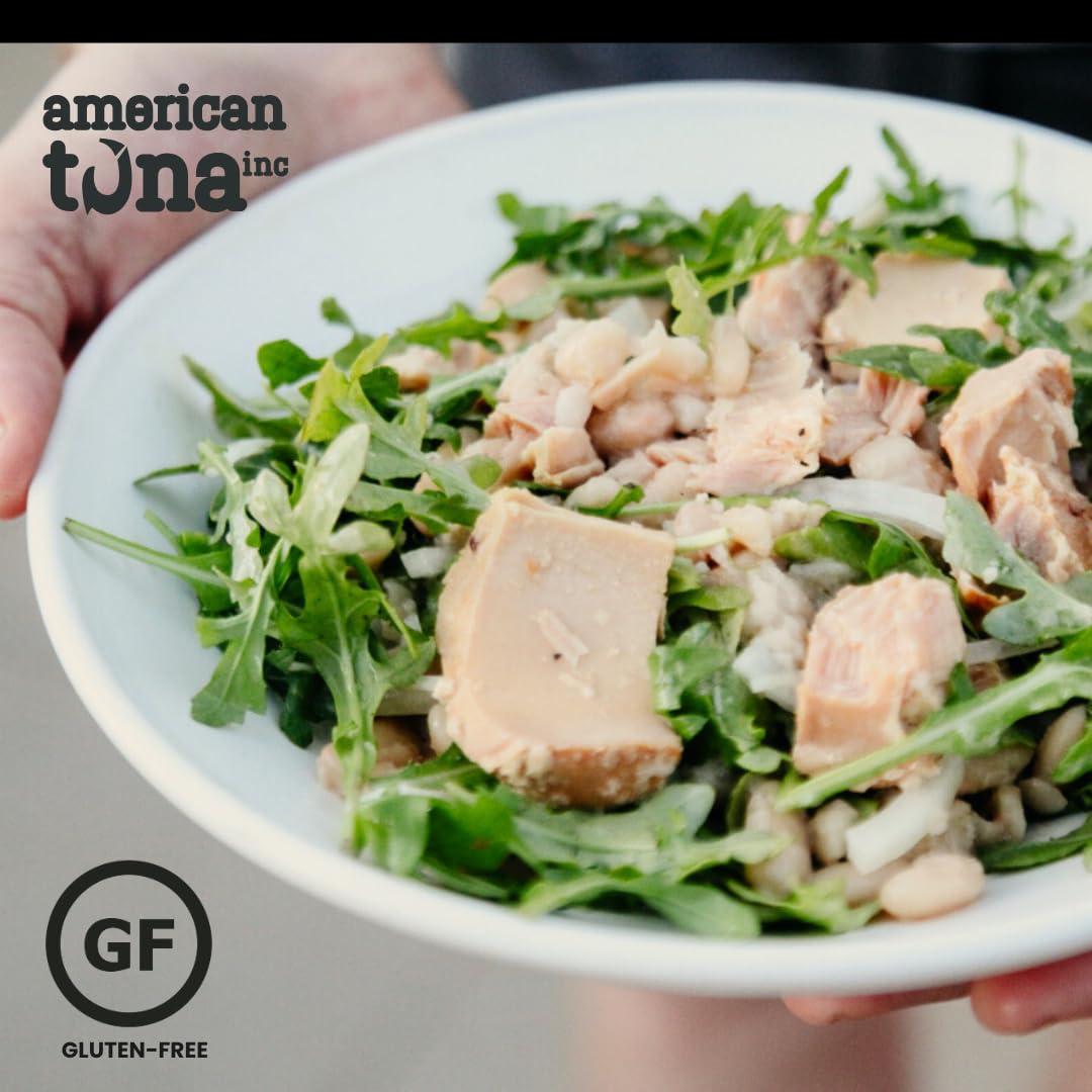American Tuna Wild Albacore Tuna Fish by American Tuna - with Sea Salt, MSC Certified, Sustainable One by One Pole Wild Caught Fish - 6 oz cans | Pack of 12 | Premium Canned Tuna for Health and Flavor Enthusiasts!