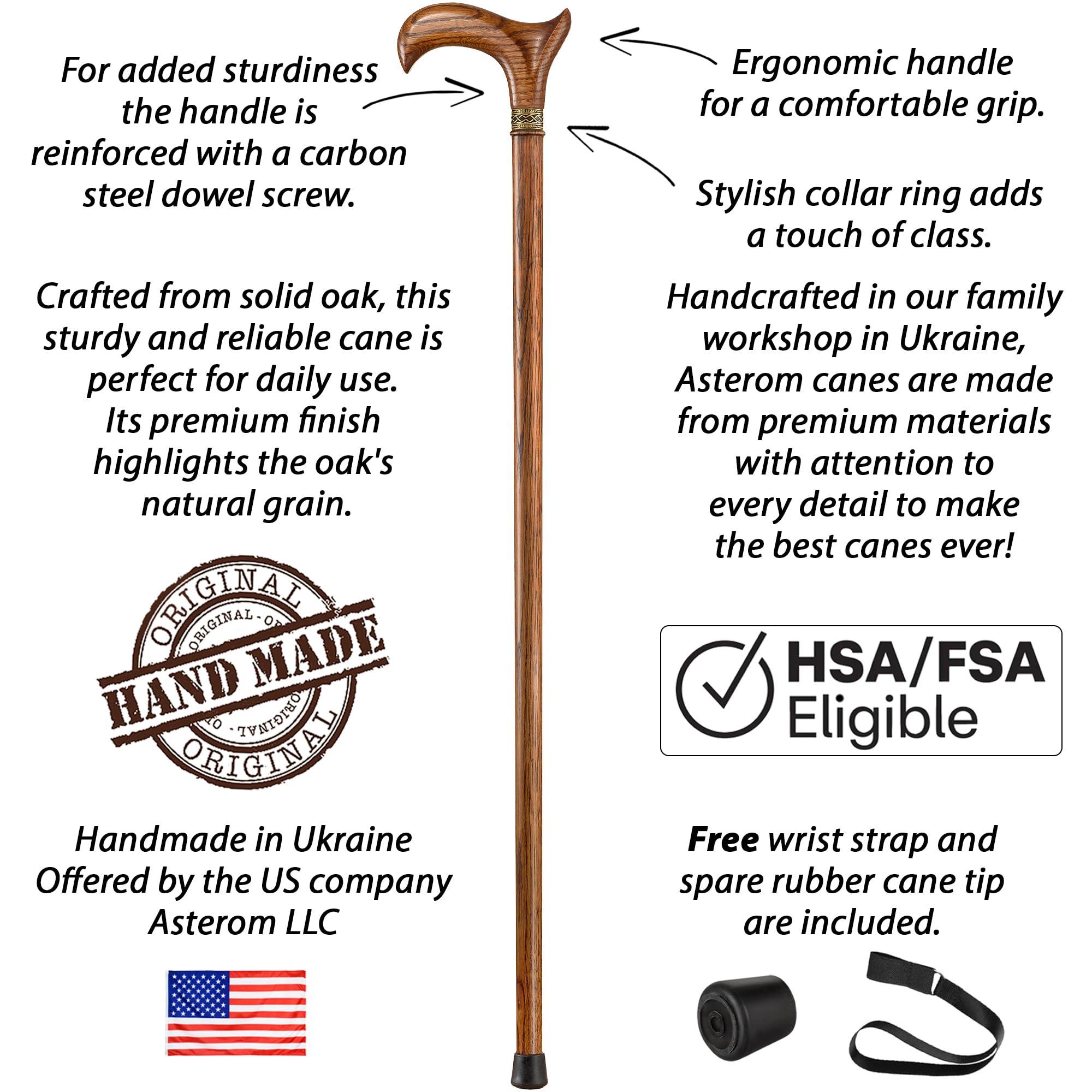 Asterom Asterom Walking Cane - Ergonomic Wooden, Cane for Women & Men - Walking Sticks for Seniors, Unique, Wood (Caramel, 37 Inches)