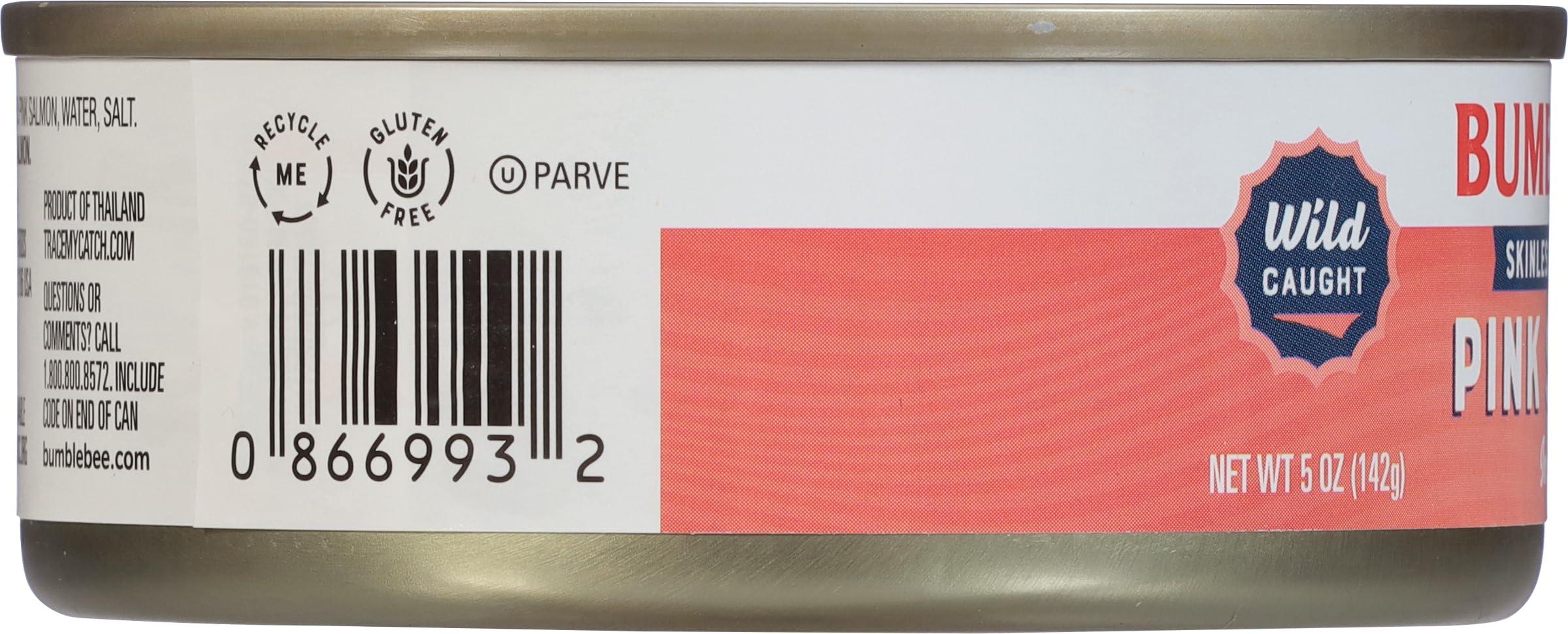 Bumble Bee Bumble Bee Skinless & Boneless Canned Pink Salmon in Water, 5 oz Can - Premium Wild Caught Salmon - 20g Protein per Serving - Gluten Free, Kosher, MSC Certified (Pack of 6)