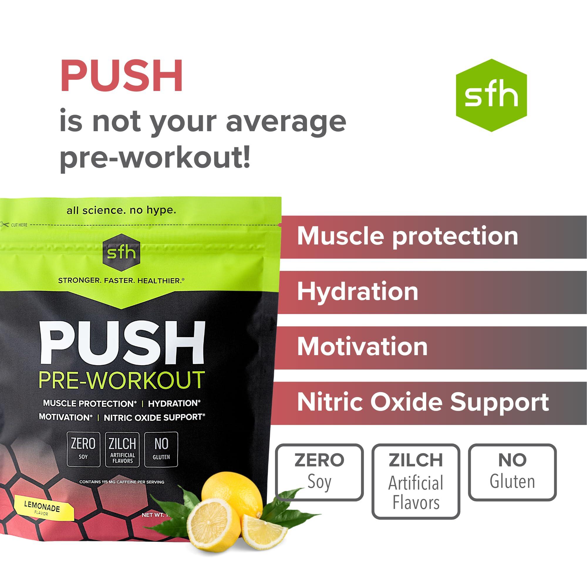 SFH SFH Push Pre-Workout Powder (Lemonade) BCAAs for Muscle Repair | Electrolytes | Non-Dairy, No Artificial Flavors, Colors, Sugar, Soy, Gluten, or GMOs (Bag)