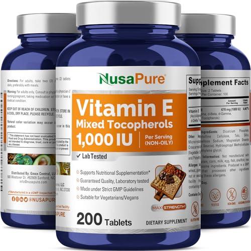 NusaPure NusaPure Vitamin E 1000 IU 200 Tablets (Non-GMO, Gluten-Free) - Mixed Tocopherols
