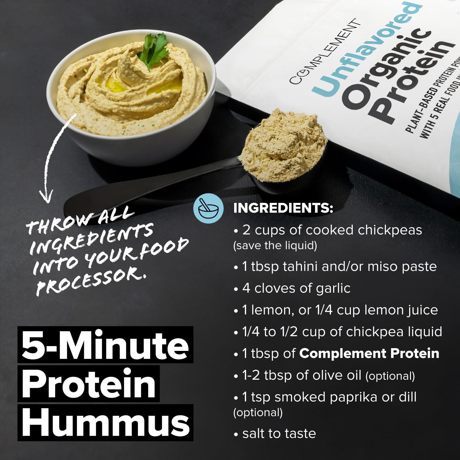 Complement Complement Organic Unflavored Vegan Protein Powder (30 Servings) Low Carb, Low Calorie, Sugar Free, Soy Free, Non-GMO, Gluten Free, Non Dairy- Yellow Pea, Pumpkin Seed- 15g Plant Based Protein Powder