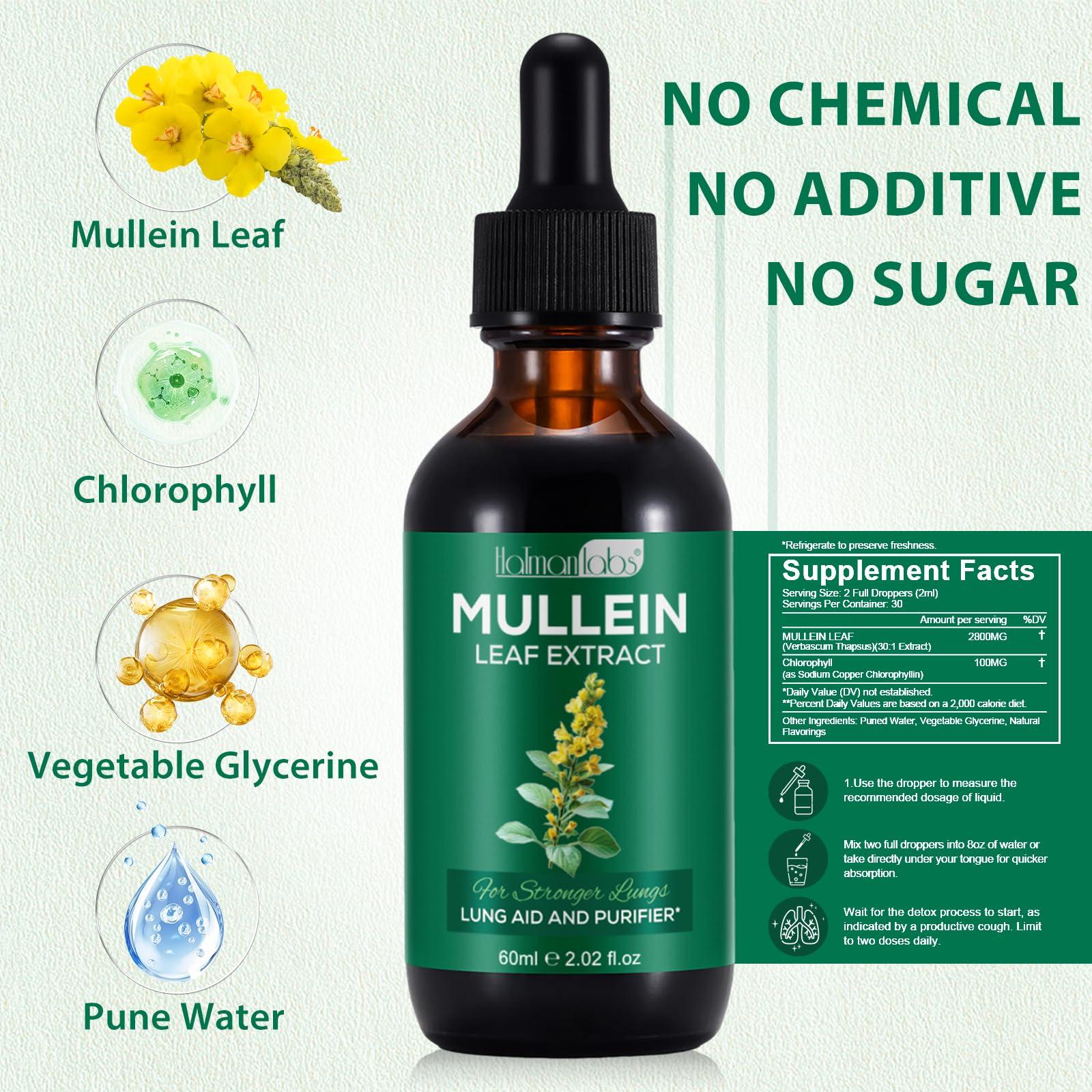 MXCZBSM Mullein Leaf Extract for Lungs, Mullein Drops for Lungs, Support Lung, Respiratory Function for Healthy Breathing, Improvement in Pulmonary Function, Natural & Safe Supplement (1 PC)