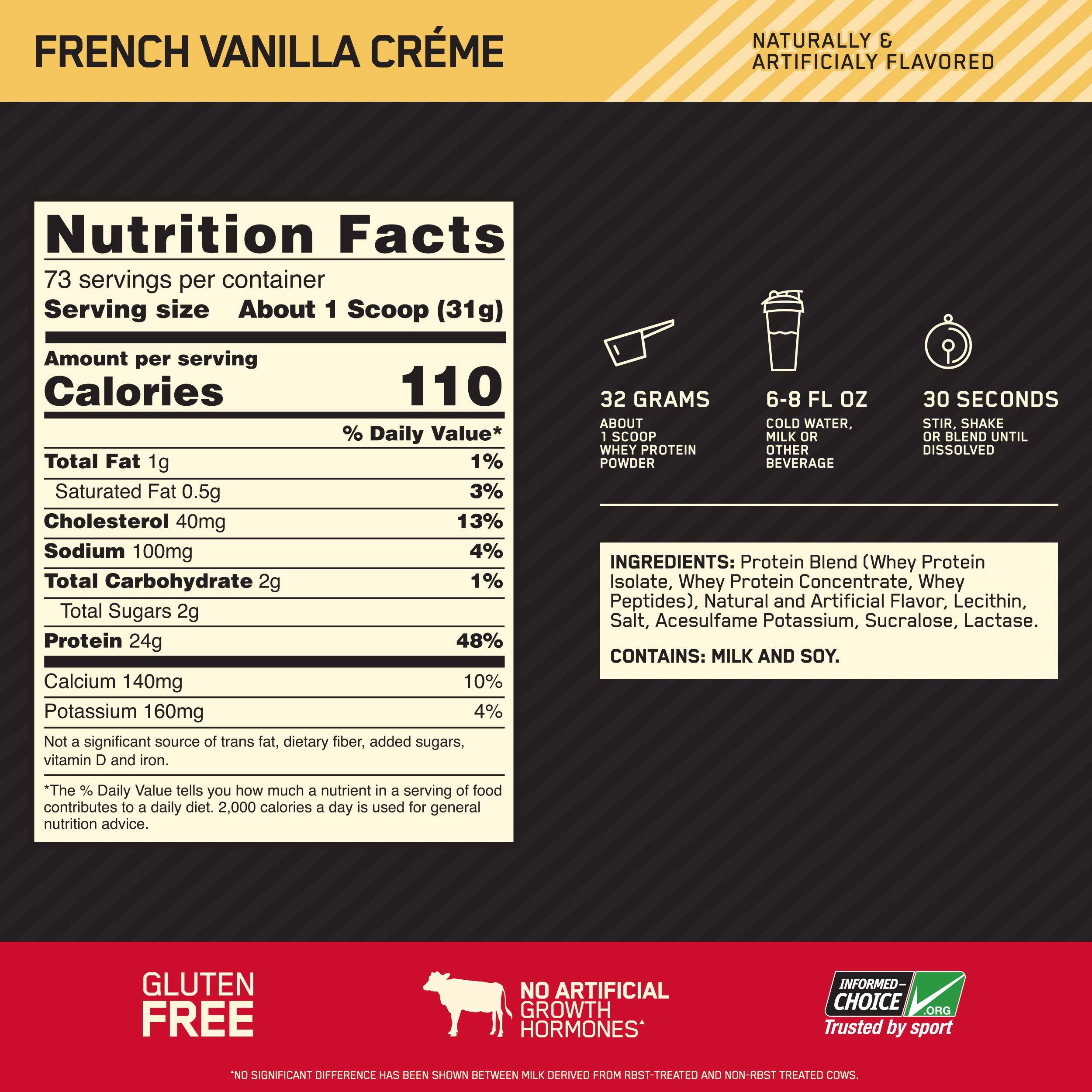 Optimum Nutrition Optimum Nutrition Gold Standard 100% Whey Protein Powder, French Vanilla Creme, 5 Pound (Packaging May Vary)
