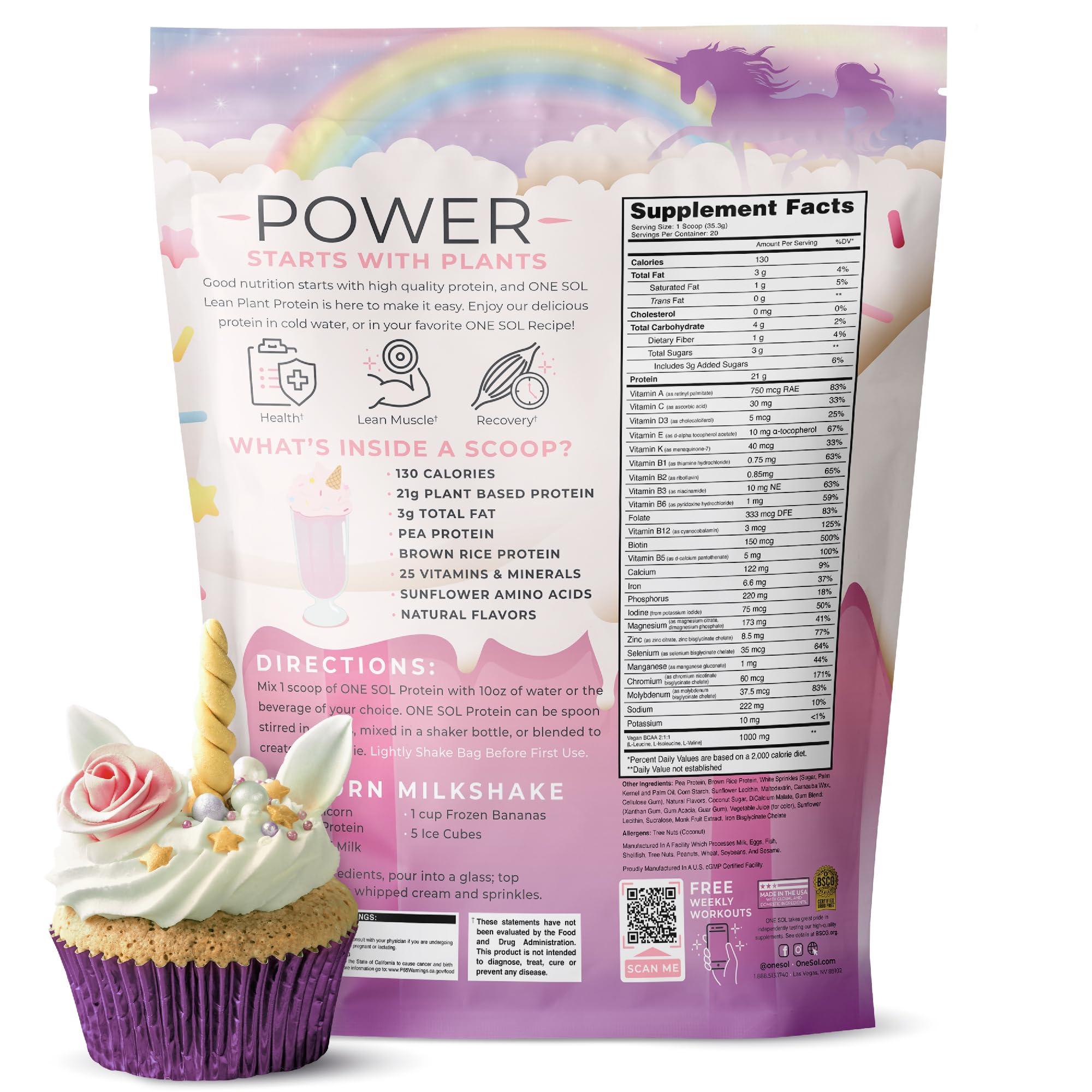 One Sol One Sol Protein Powder, Lean & Low Carb, No Bloating, Gluten Free, Lactose-Free, No Sugar Added, Soy Free, Non-GMO, 100% Plant-Based & Vegan Friendly (Unicorn Milkshake)