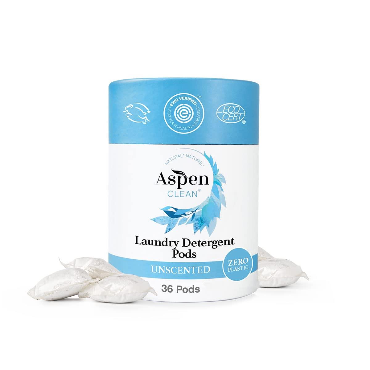 AspenClean Unscented Laundry Pods by AspenClean, New and Improved Packaging, Zero Plastic, EWG Verified™, Vegan, Hypoallergenic Natural Laundry Detergent - 36 Count