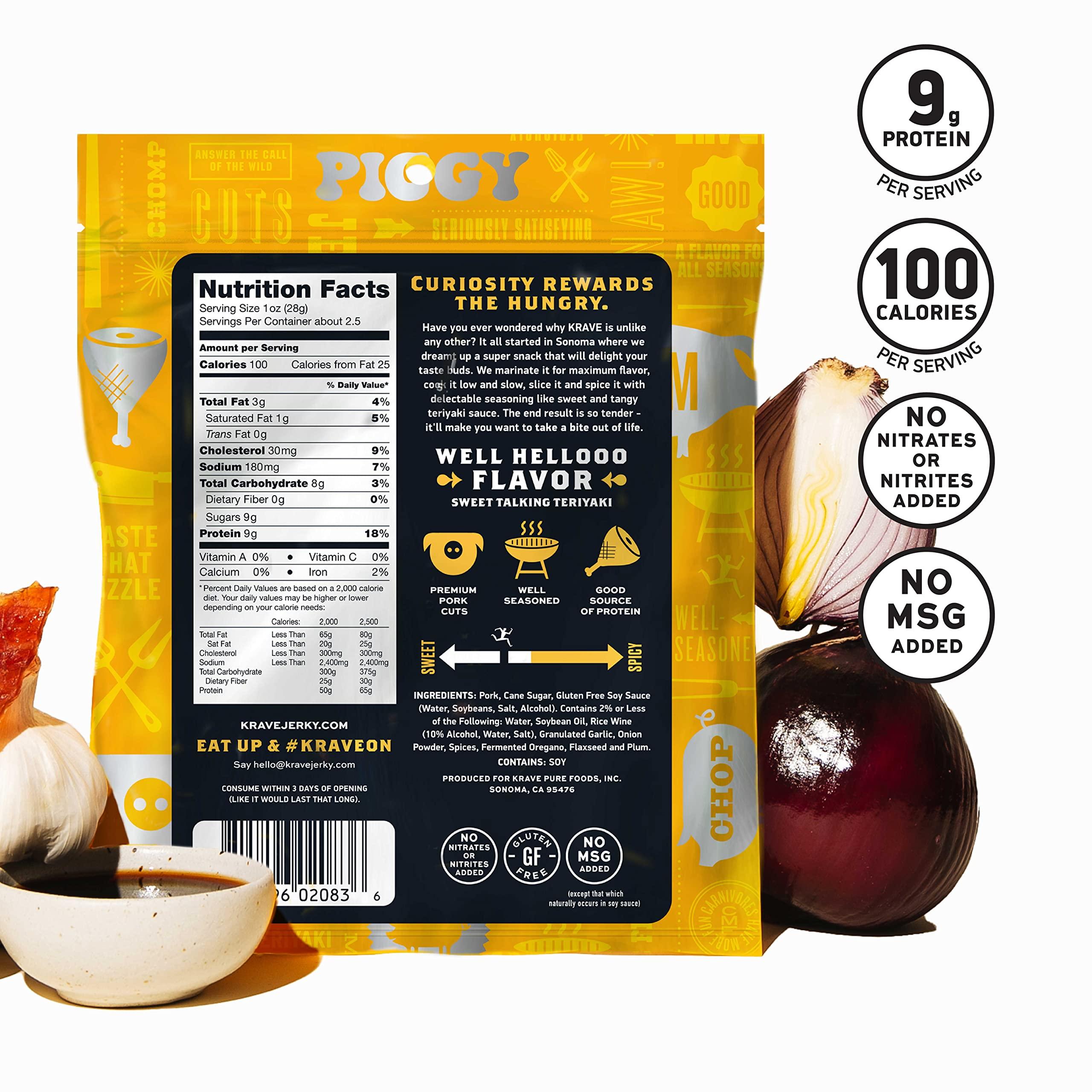 Krave Jerky KRAVE All Natural Pork Jerky, Grilled Teriyaki - Protein Packed Snacks Roasted for Maximum Flavor - Premium Tender Meat Cuts - Gluten Free - 2.7 Ounce