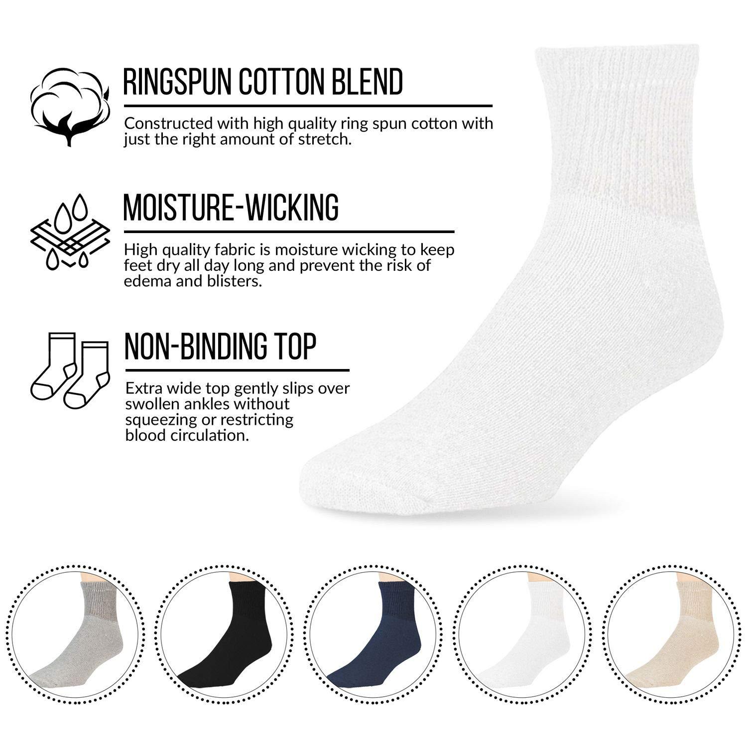 Brooklyn Socks Big and Tall Diabetic Cotton Neuropathy Ankle Socks, King Size Mens Athletic Socks (13-15, Quarter Black) - 12 pairs