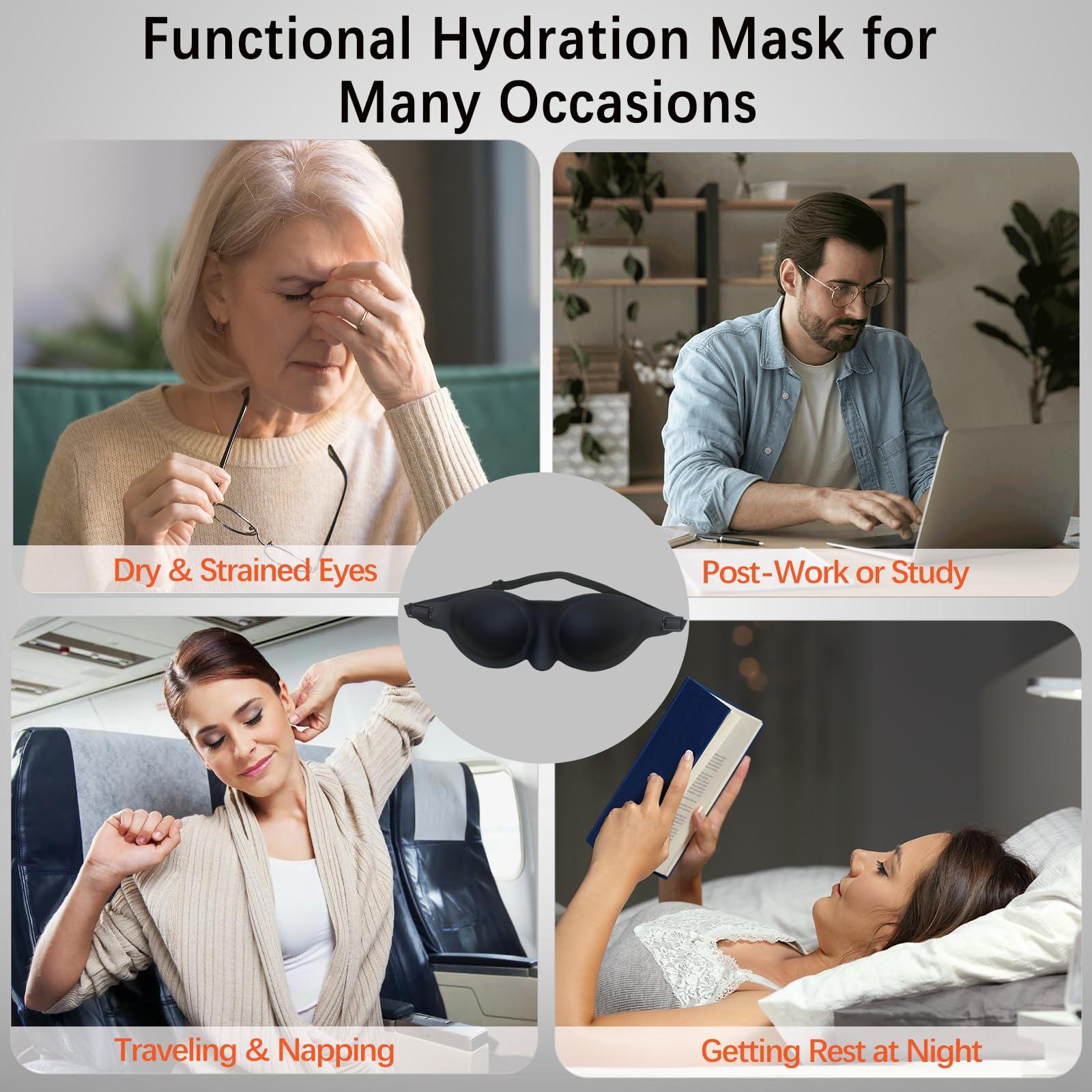 Vowleike Moisture Chamber Glasses for Dry Eyes - Vowleike Soft Silicone Sleep Goggles, Reusable Comfortable & Lightweight Sleep Mask, CPAP Compatible, Elastic and Stretchable Strap (Black)
