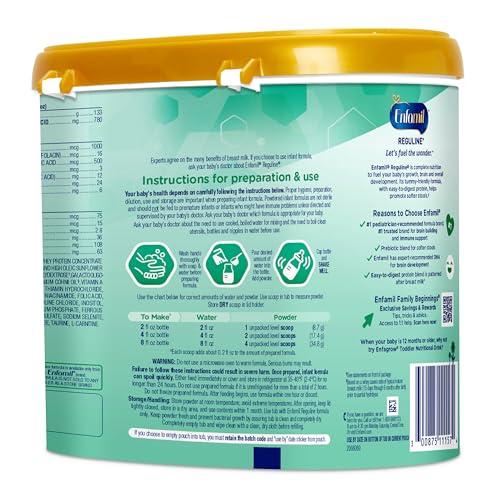 Enfamil Enfamil Reguline Baby Formula, Milk-Based Infant Nutrition, Dual Prebiotics for Soft, Comfortable Stools within 1 Week of Use, Omega-3 DHA for Immune Support, Reusable Powder Tub, 19.5 Oz