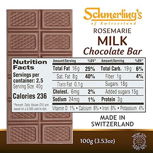 SCHMERLING'S Schmerling’s Rosemarie Premium Swiss Chocolate - Milk Chocolate Bars with Praline Filling | GMO Free | Kosher For Passover OU | 3.5oz Each Pack of 5
