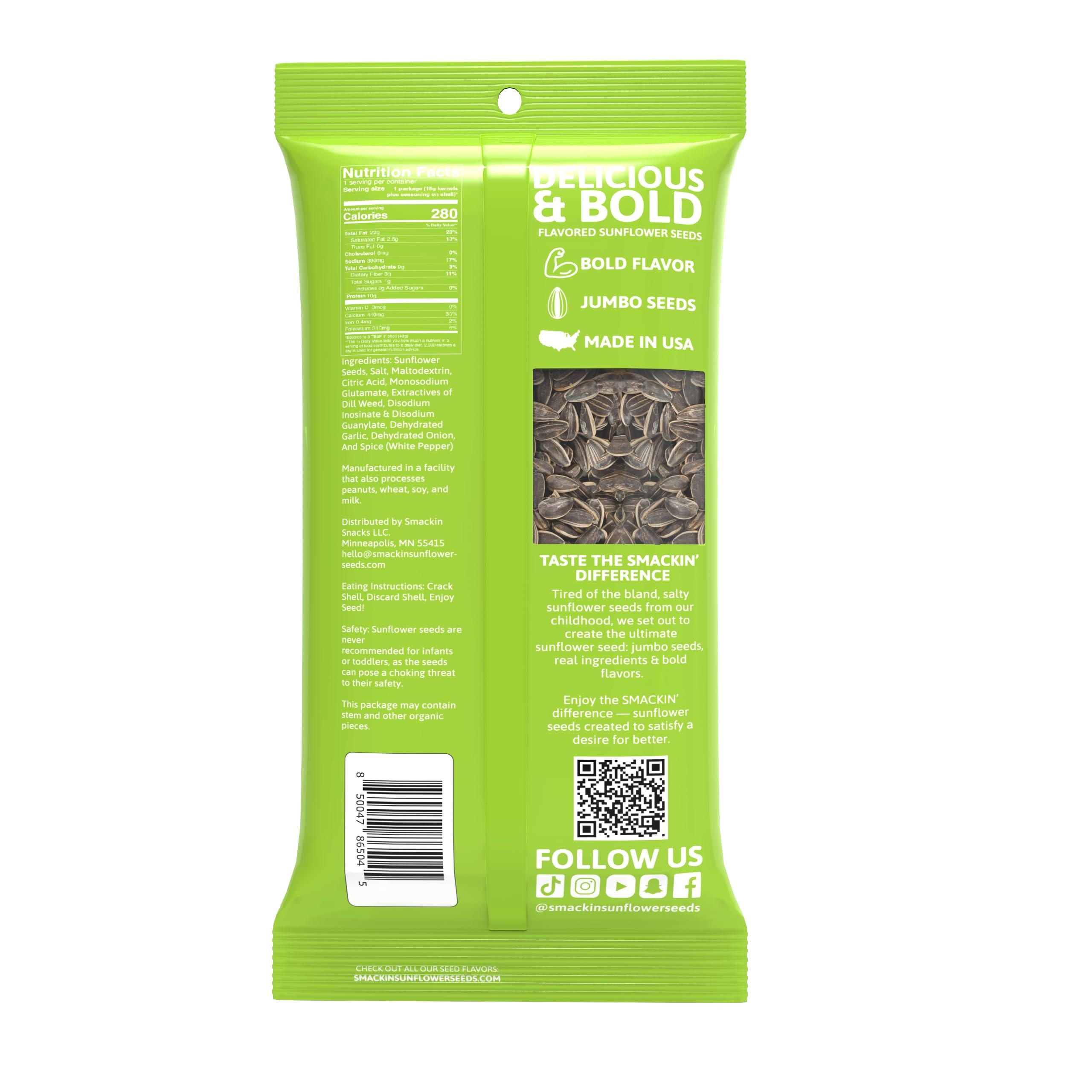 SMACKIN\' Sunflower Seeds SMACKIN\' Sunflower Seeds, Roasted Jumbo Small-Batch, American Made - Dill Pickle. 1.5oz bags (6 Pack)