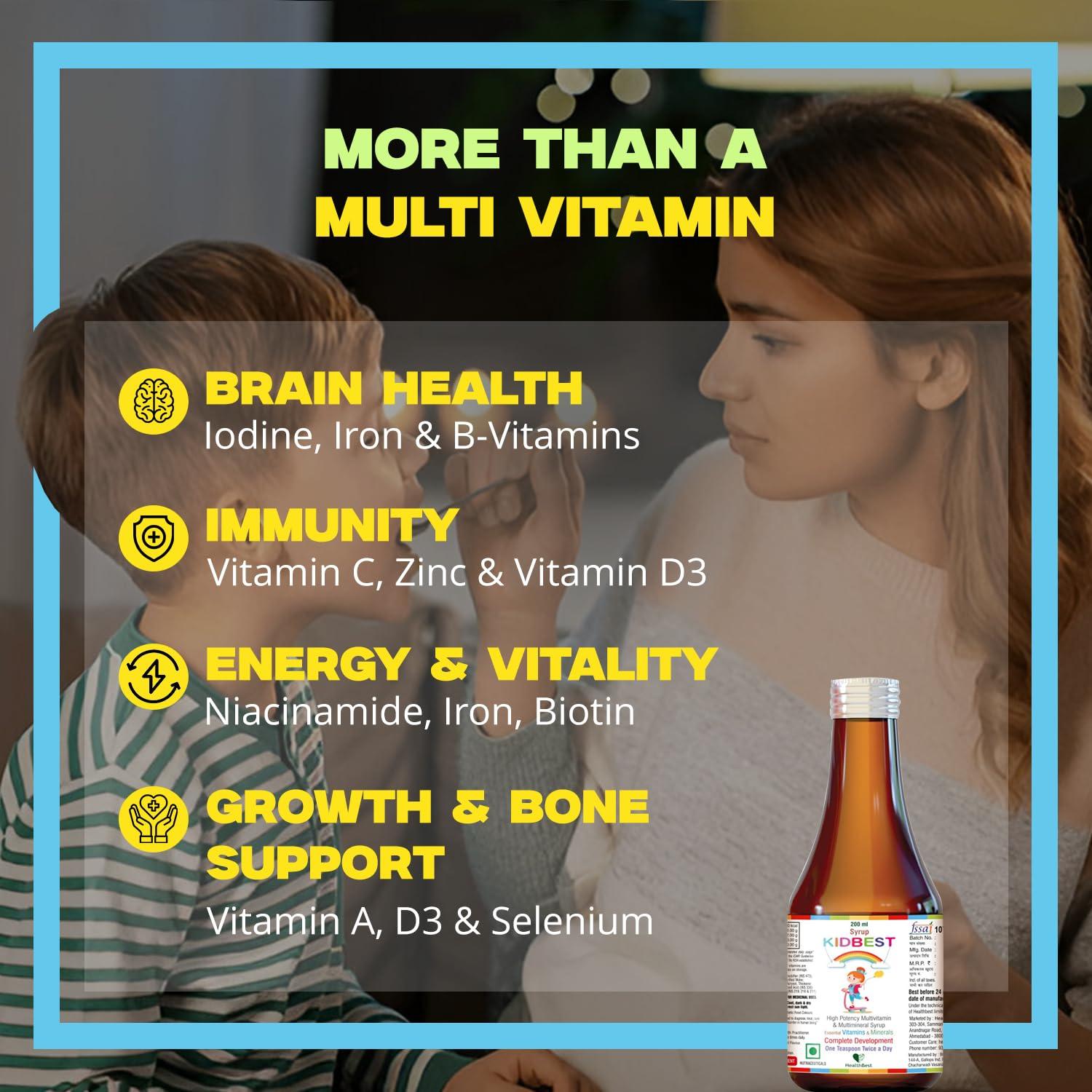 HealthBest HealthBest Kidbest Multivitamin Syrup for 3-13 Years Kids | 200ml