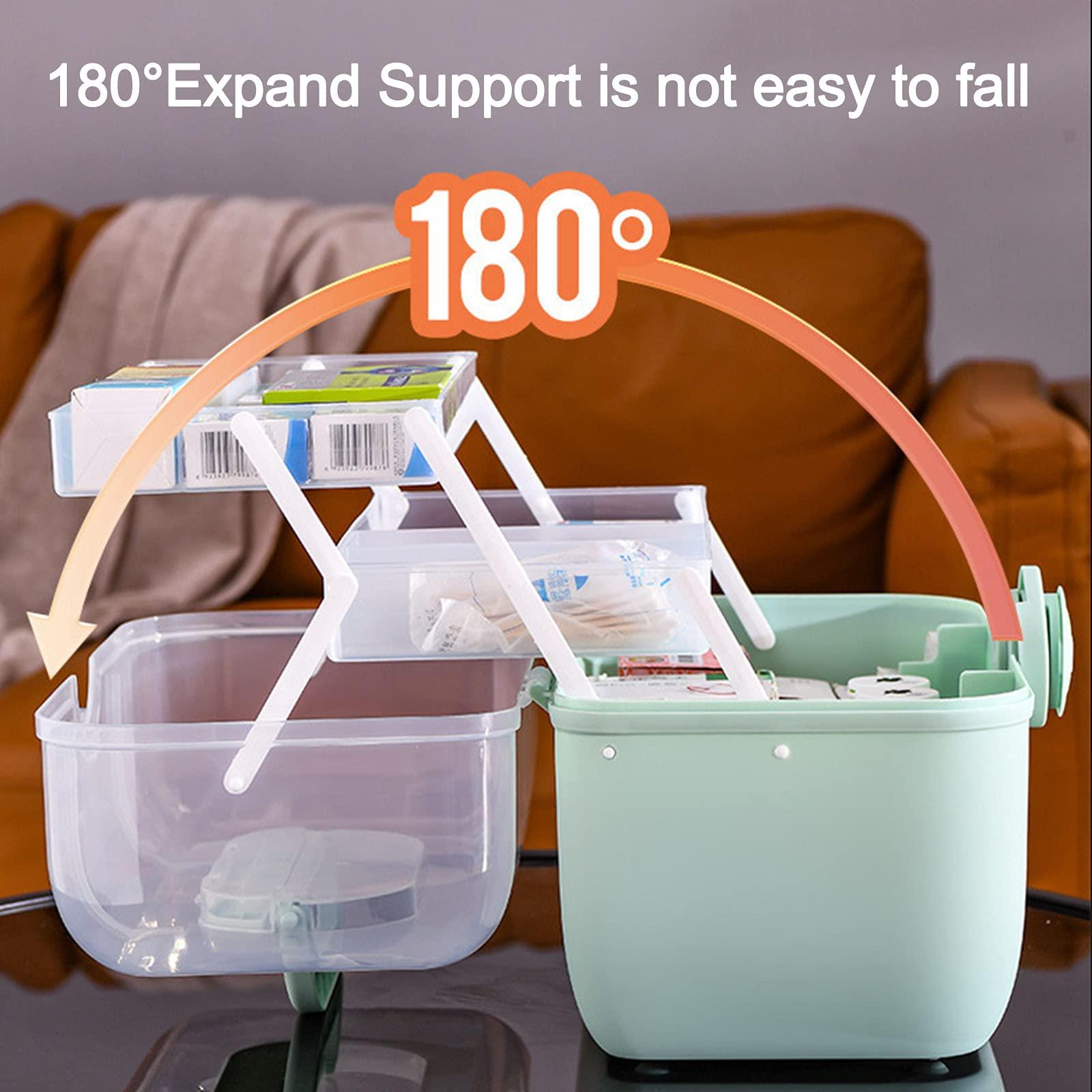 PerGar PerGar Plastic Medicine Box, First Aid Box, Plastic Medicine Cabinet Storage Box with Compartments, 3 Tier Emergency First Aid Kit Organizer, Transparent Lockable Lid, Medicine Box(Green)