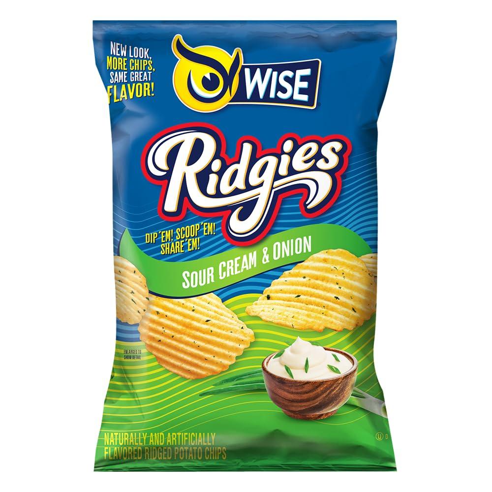 Wise Wise Snacks Ridgies Sour Cream and Onion Potato Chips Bulk Snack for Fun and Tasty Snacking 0.75 Ounce 40 Count, Gluten Free, 0g Trans Fat, No Preservatives