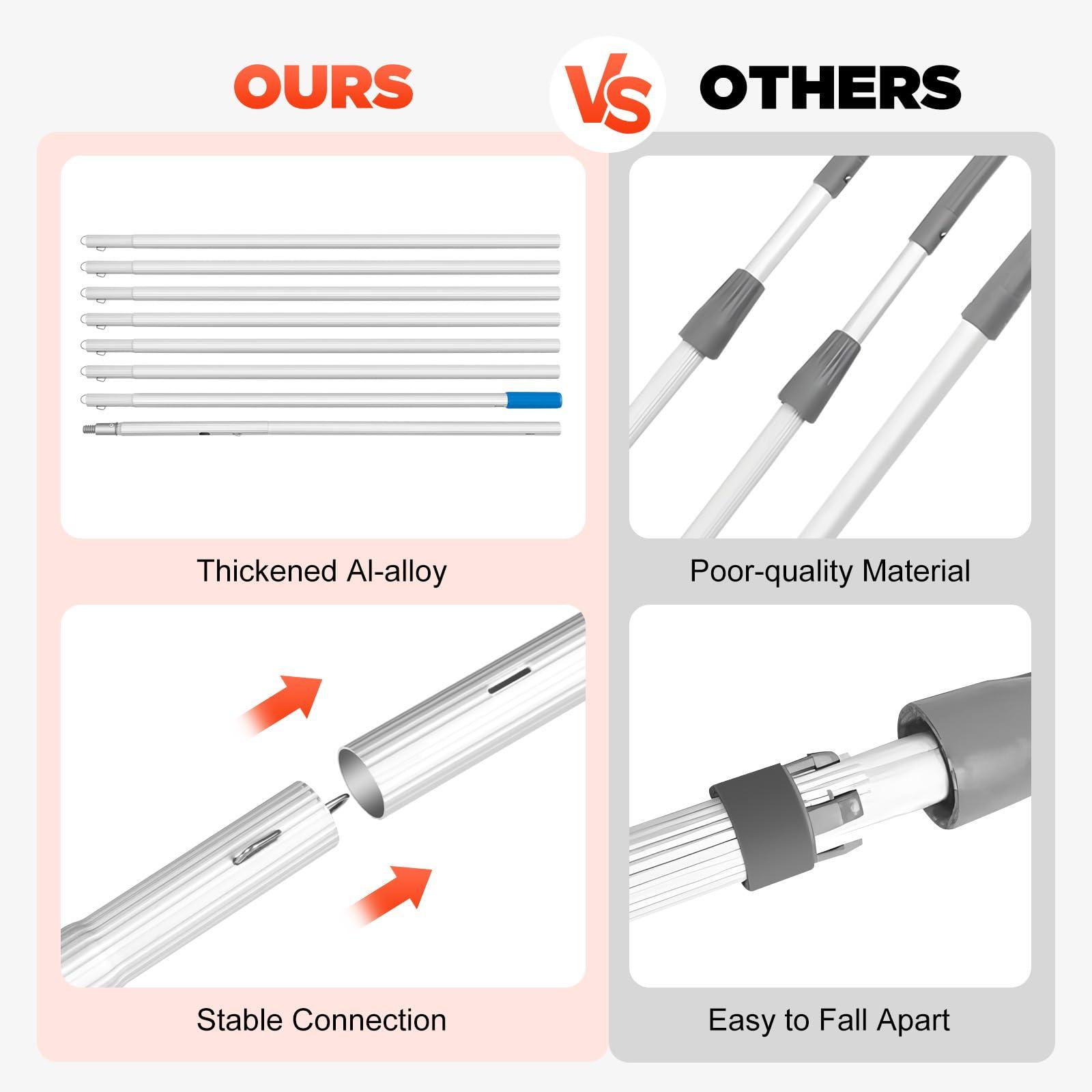 JAYGOVAN JAYGOVAN 26Ft Long Water Fed Pole Brush Solar Panel Cleaning Brush Telescopic High Reach Window Cleaning Pole Aluminum Outdoor Window Cleaner Extendable Cleaner Tool for Window Glass/Solar Panel