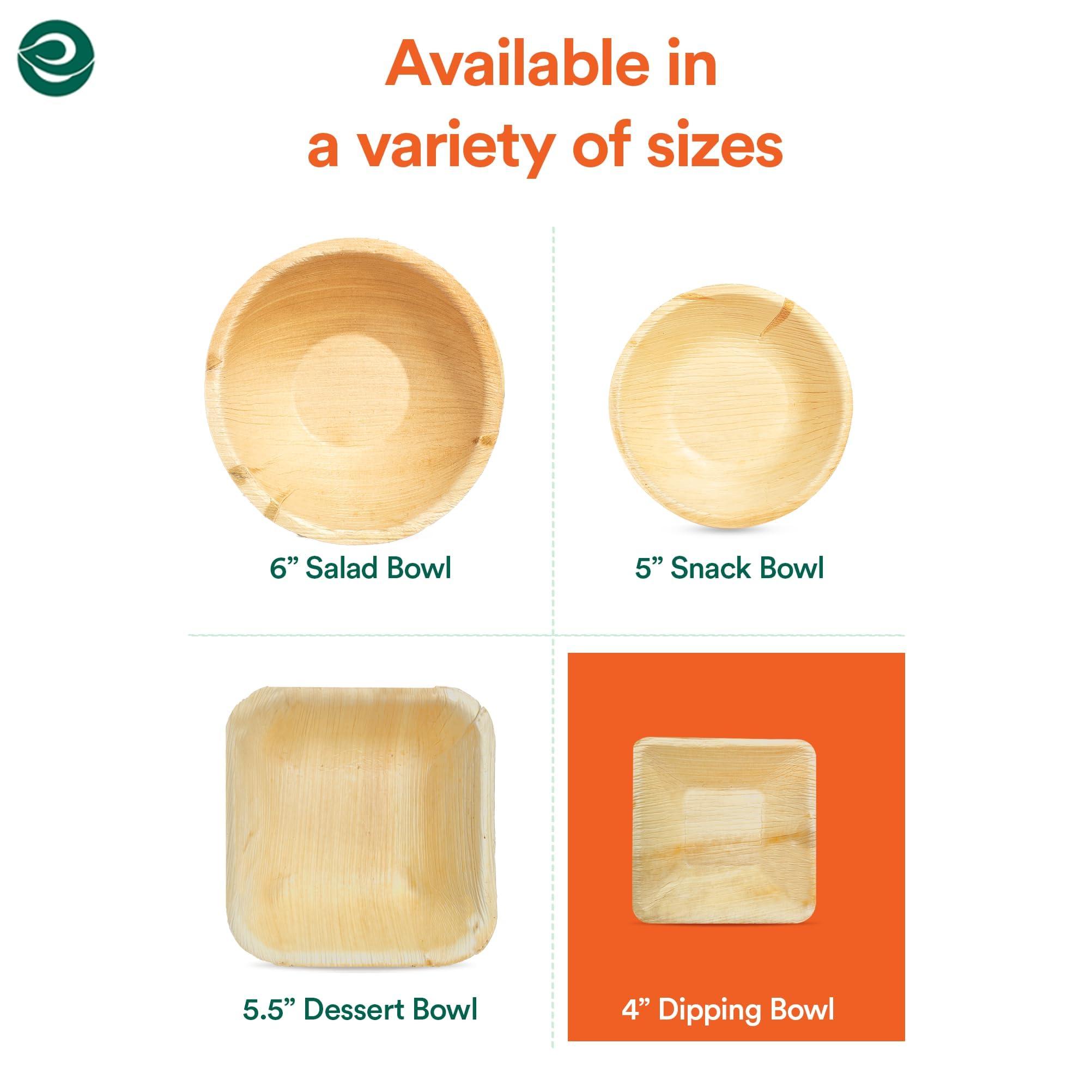 ECO SOUL ECO SOUL 100% Compostable Mini Palm Leaf Bowls 4 Inch 5 Oz Disposable Square Bamboo Bowls [50-Pack] Dessert Bowls Bamboo Style I Heavy Duty Eco-Friendly Sturdy Palm Bowl I Biodegradable Eco Bowls