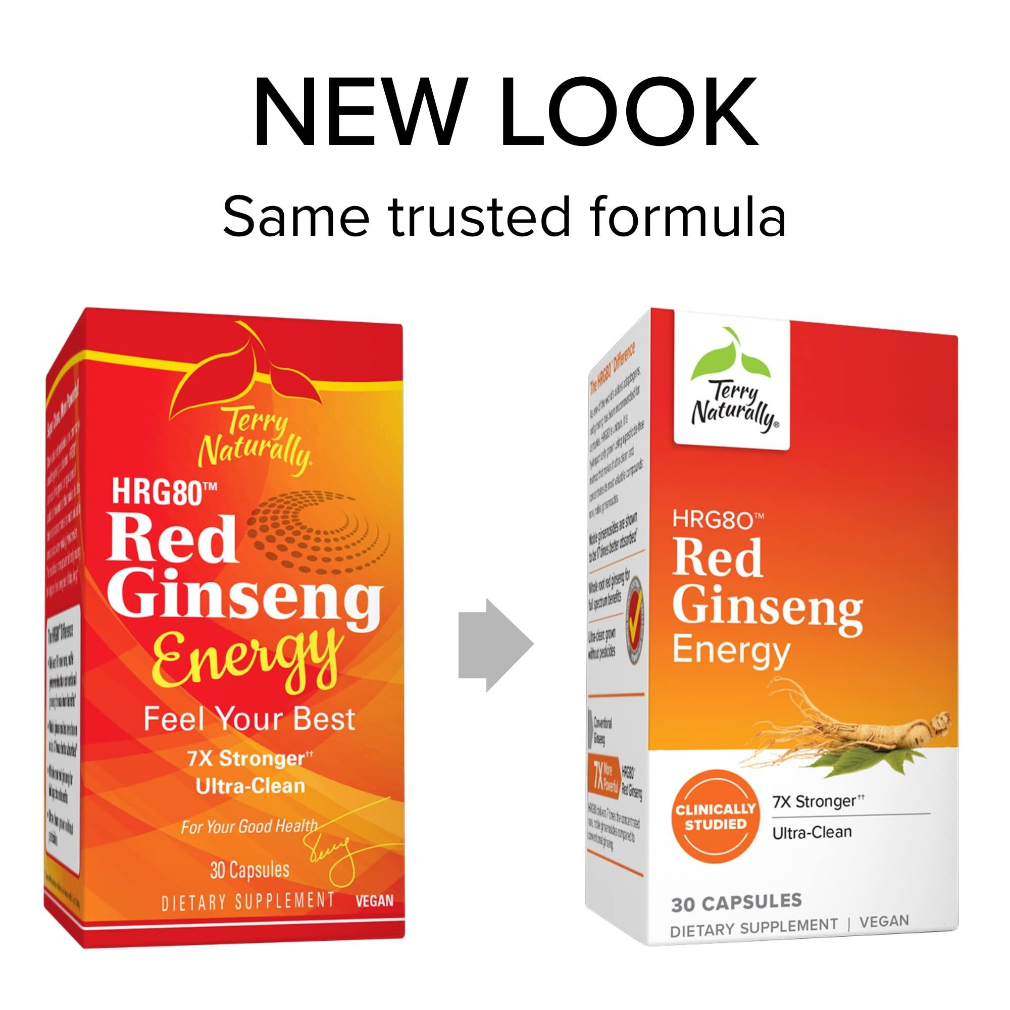 Terry Naturally Terry Naturally HRG80 Red Ginseng Energy - 30 Capsules - Red Ginseng Root Powder, Panax Ginseng, HRG80 - Non-GMO, Vegan, Gluten Free 30 Servings