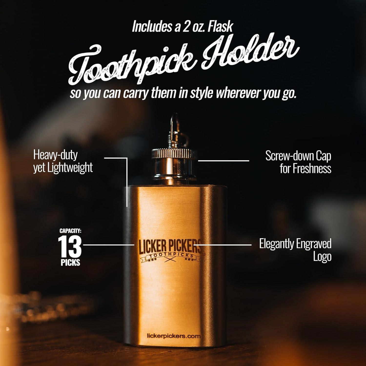 Licker Pickers Toothpicks All White Birchwood Toothpicks Made Using Premium Spirits. 25 Pickers - Red Hots & Whiskey