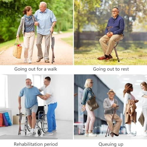 SPXTOM Hold 440 lbs Walking Cane Stick with Seat, Height Adjustment, Aluminum Alloy Massage Crutches Stool, Elderly Seniors Outdoor Travel Mobility Aid, Folding (Size : Black)