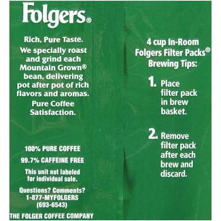 Folgers Folgers - Coffee Filter Packs, Decaffeinated, In-Room Lodging, .9Oz, 200/Carton
