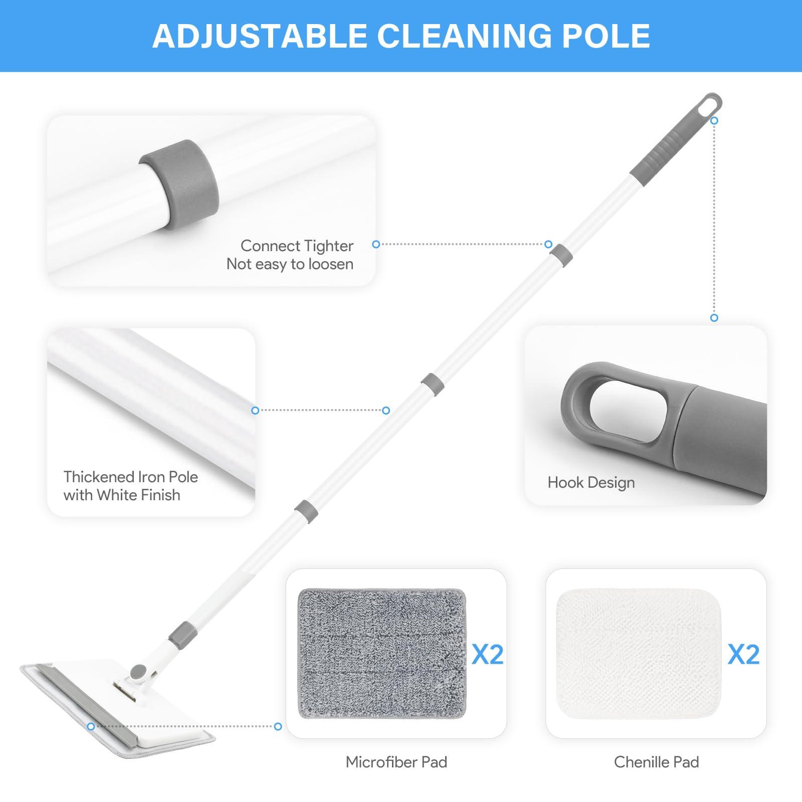 DELUX Baseboard Cleaner Tool with Handle, Baseboard Cleaner with Extendable Long Handle, 4 Reusable Cleaning Pads Wall Cleaner for Baseboards Cleaning, Ceiling, Wall, Floor, Shower Bathroom Kitchen