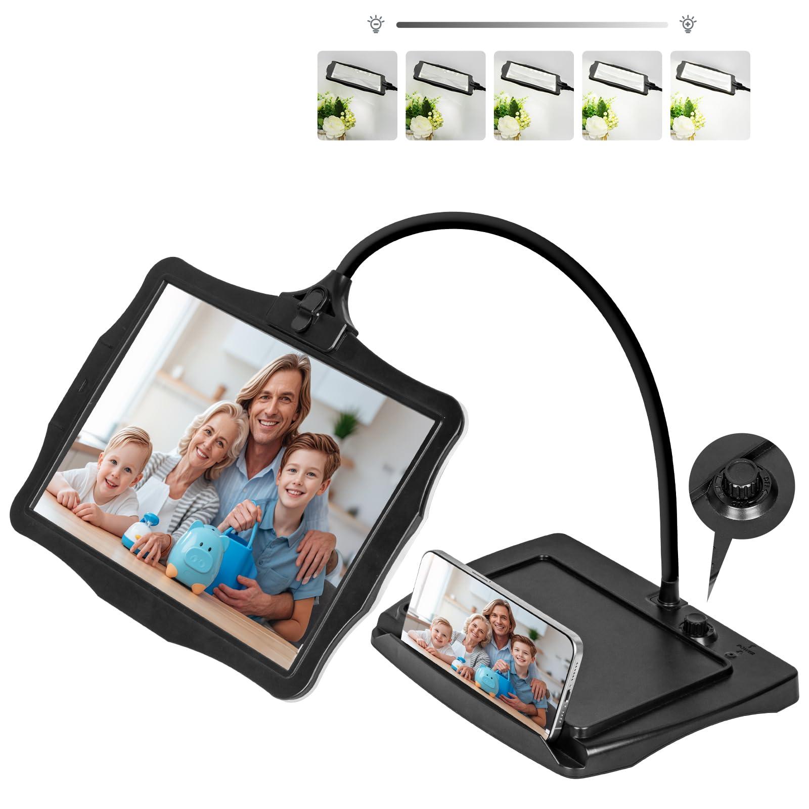 NUEYiO 10X Rechargeable Full Page Magnifier for Reading, NUEYiO 10.6*7.8\" Large Handheld Magnifying Glass with Light and Stand, 50 LED Lights & 3-IN-1 Gooseneck Magnifying Lamp for Seniors Close Work Craft