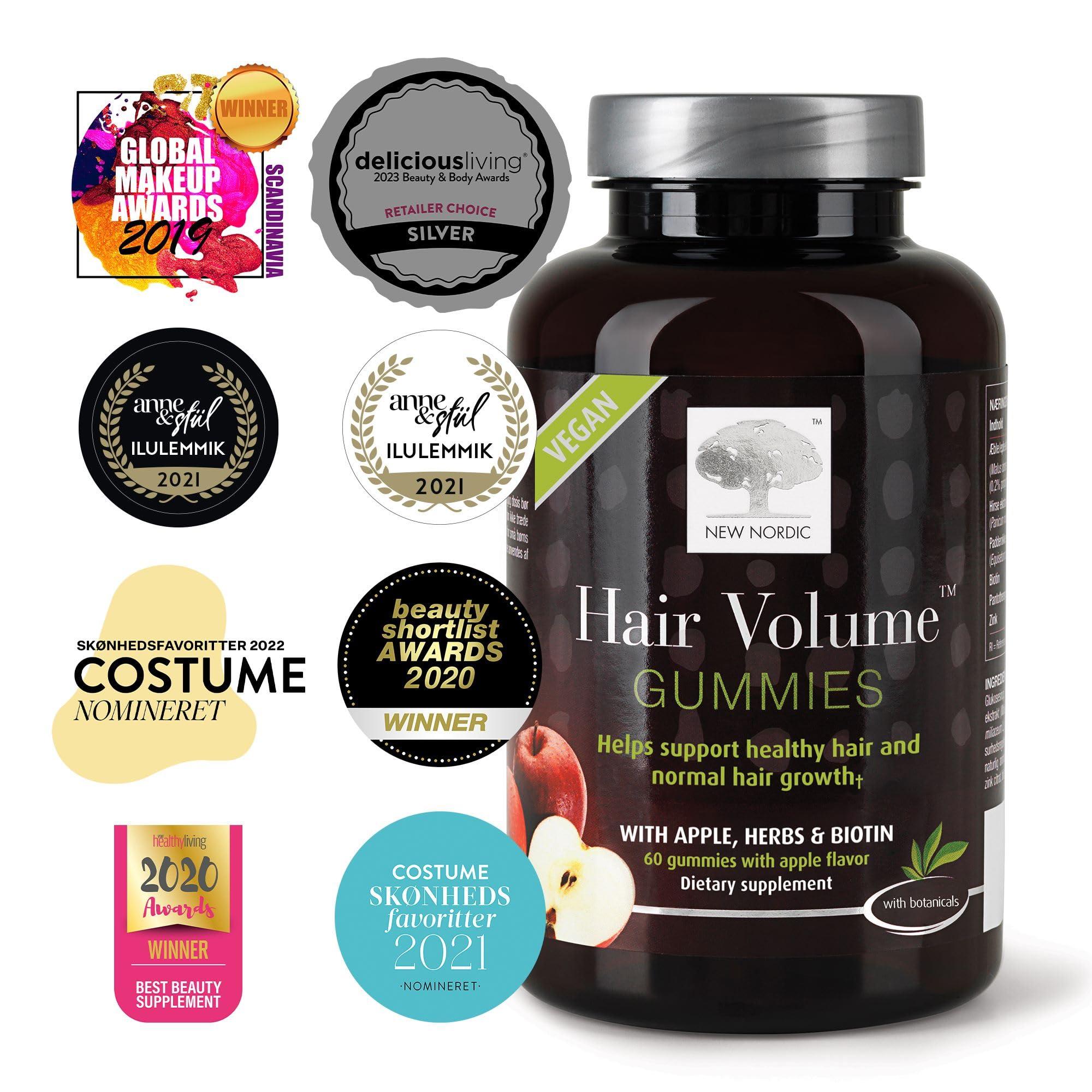 NEW NORDIC NEW NORDIC Hair Volume Gummies, 2500 mcg Biotin, Daily Hair Vitamins Supplement to Support Hair Skin & Nails, Vegan, 60 Count (Pack of 1)
