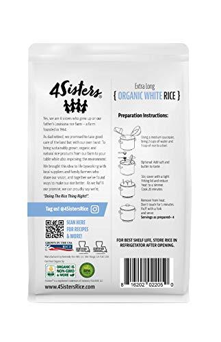4Sisters 4Sisters - Organic Long Grain White Rice - Grown in USA - Sustainably Grown - Women Owned - Farm to Table - 2lb