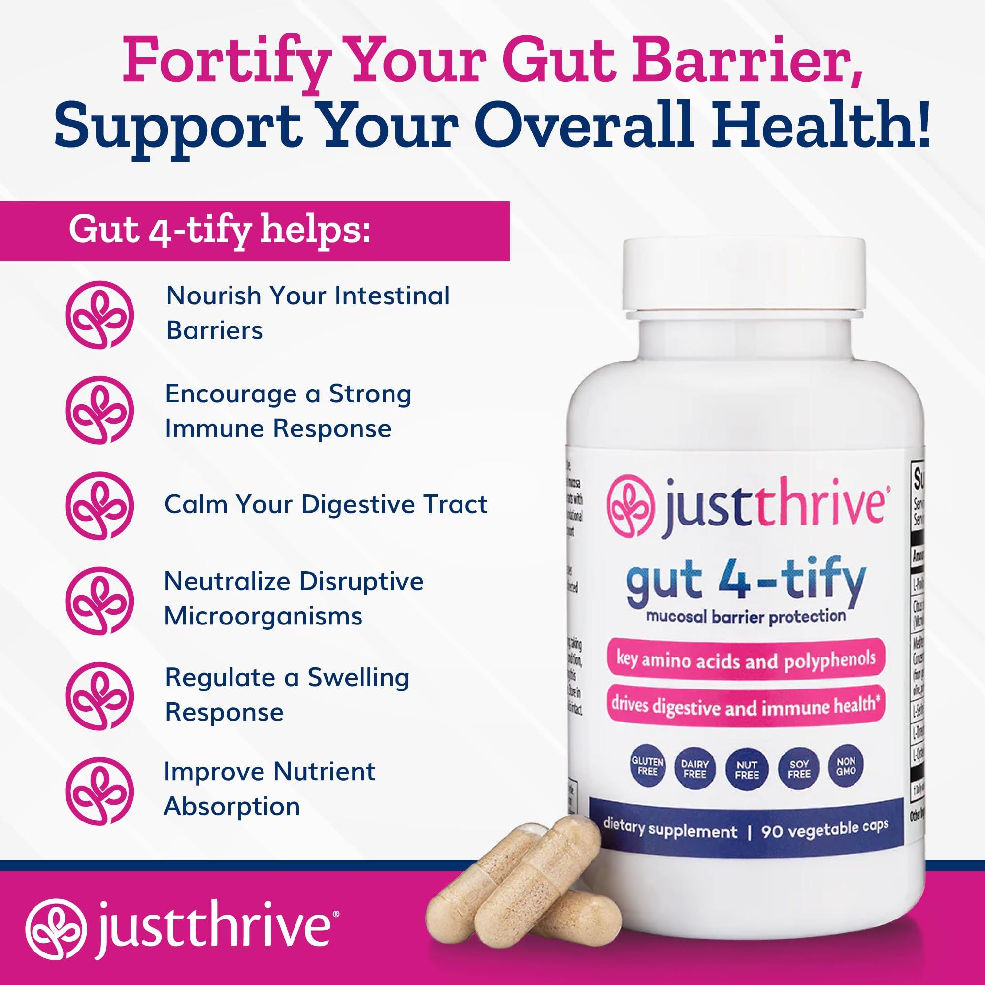 Just Thrive Just Thrive Gut 4-tify - Gut Health Supplements for Women and Men - Anti Bloat, 90 Vegetable Capsules