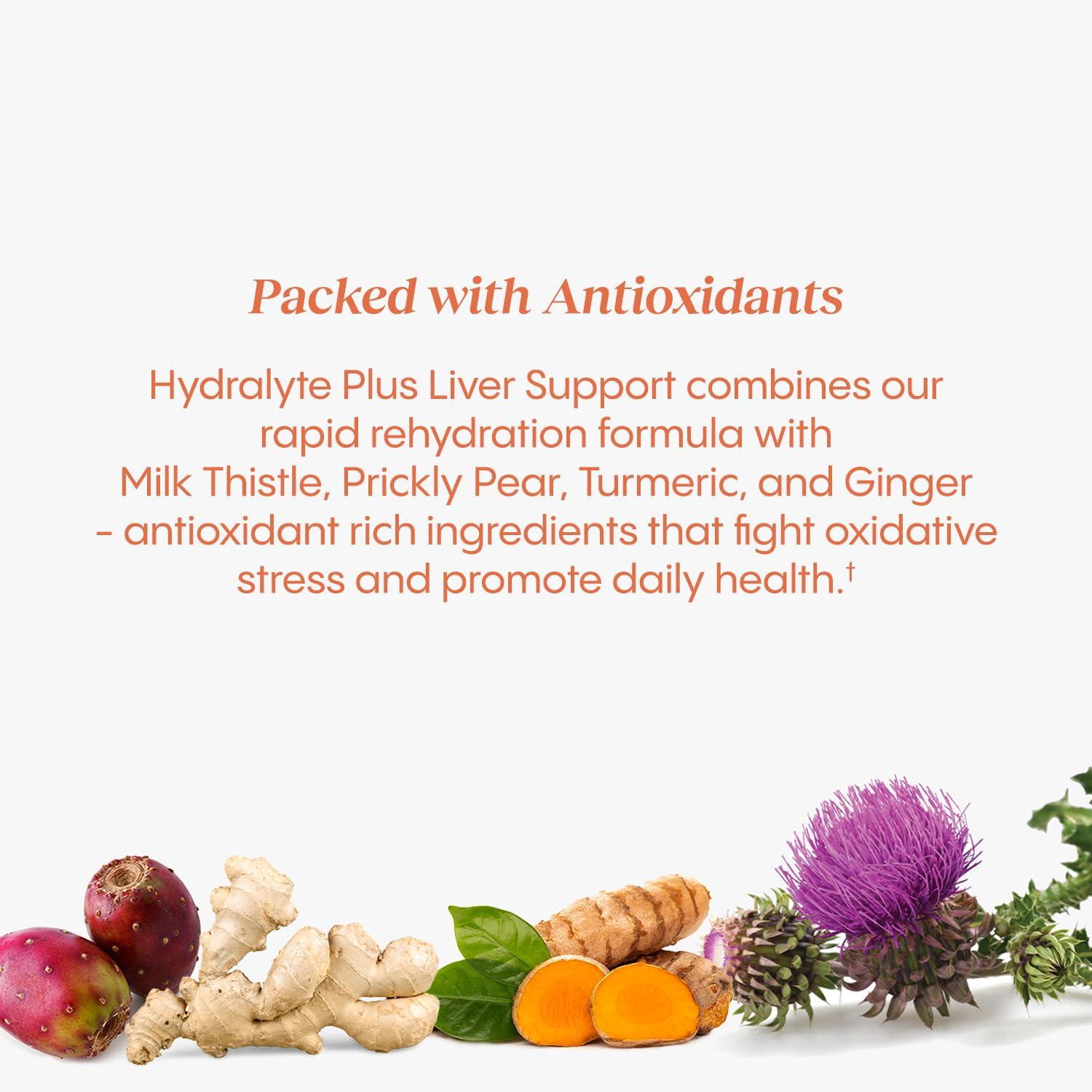 Hydralyte Hydralyte Liver Support + Electrolyte Mix with Milk Thistle, Turmeric, Ginger, Prickly Pear, Green Tea Extract Formulated for Rapid Rehydration, (Blood Orange Ginger, 40 Serve Tub)