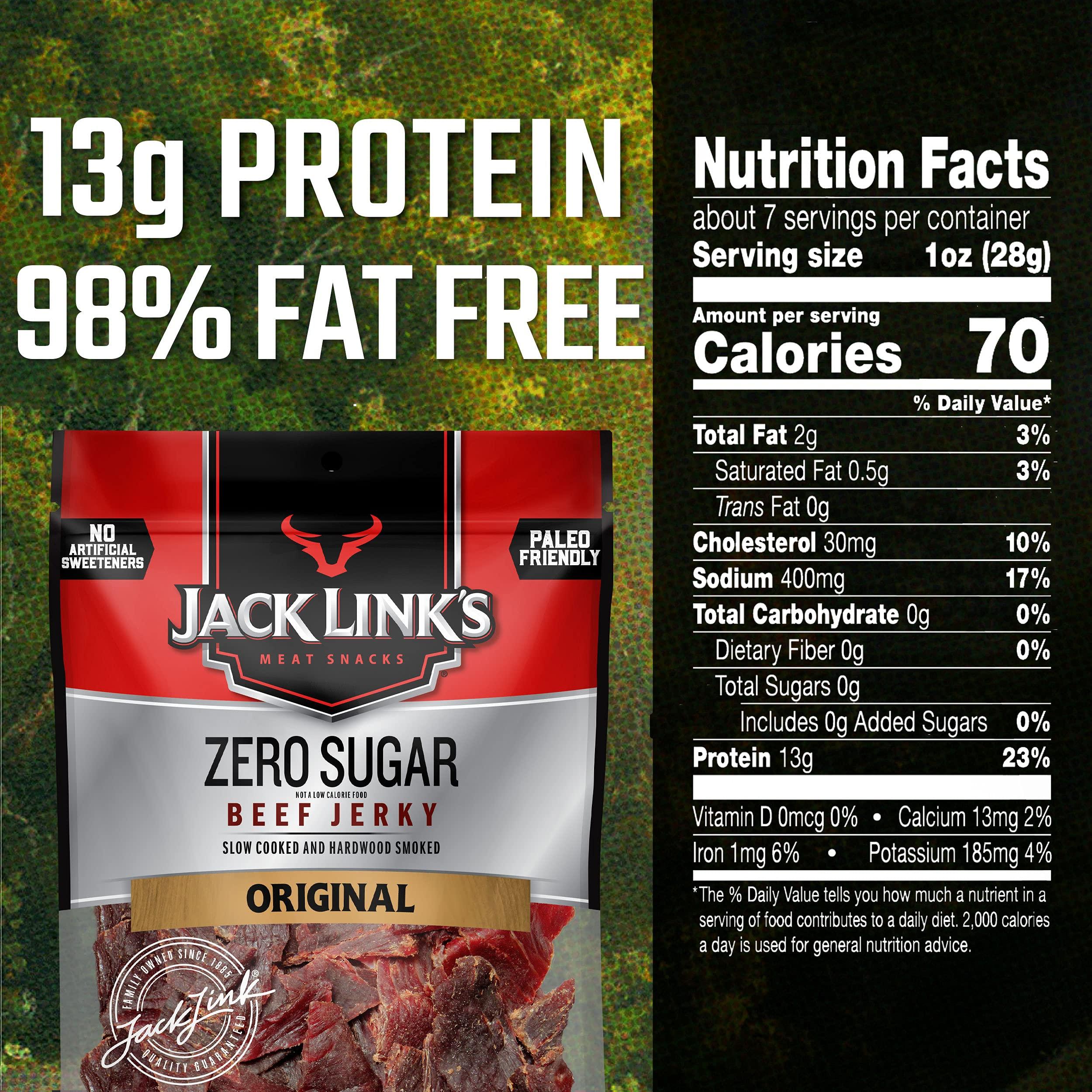 Jack Link's Jack Links Beef Jerky, Zero Sugar, Paleo Friendly Snack with No Artificial Sweeteners, 13g of Protein and 70 Calories Per Serving, No Sugar Everyday Snack (Packaging May Vary), 7.3 Ounce (Pack of 2)