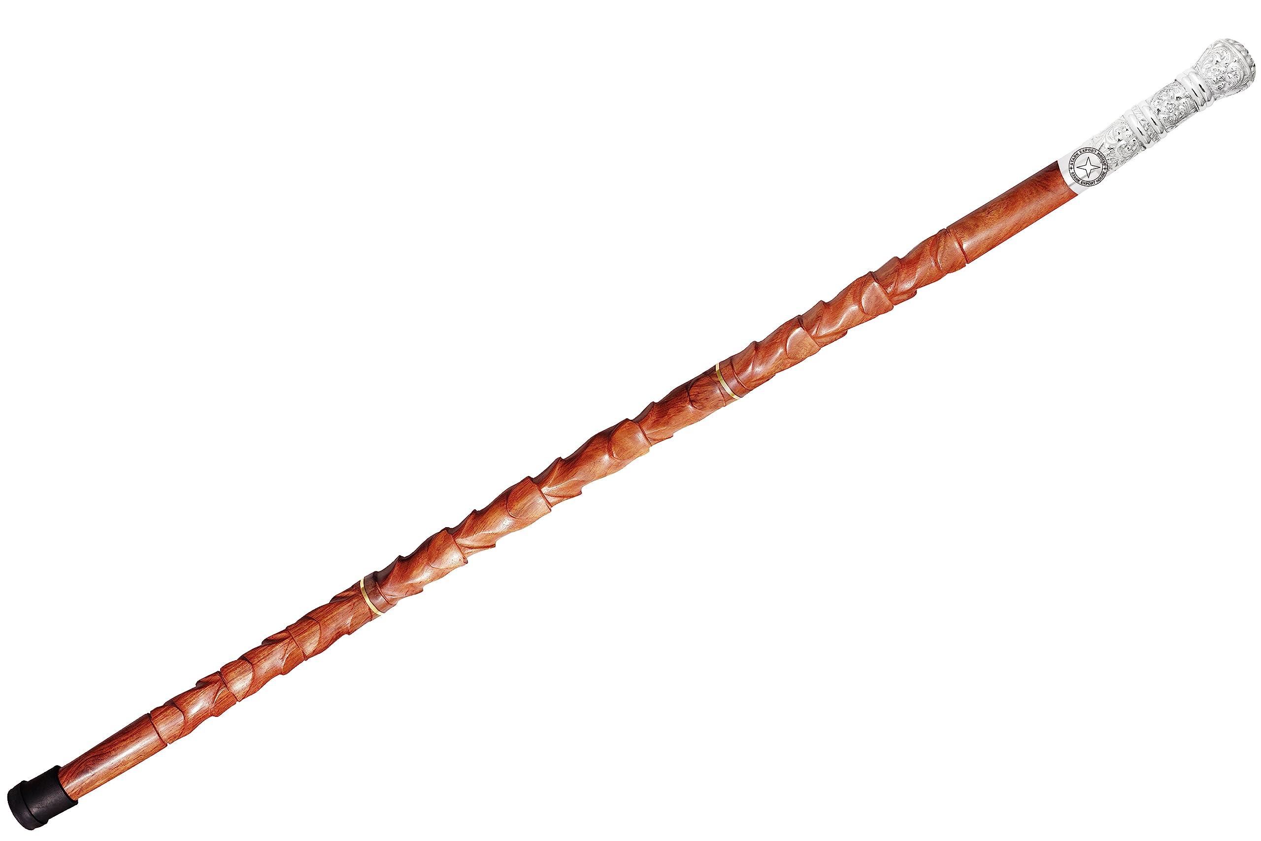 SUNRISE GIFT STORE Nickel Silver Nautical Designer Walking Stick Men & Women Canes and Wooden 37 inch Handle Natural Wood Rosewood Stick Best for Gift DVjL