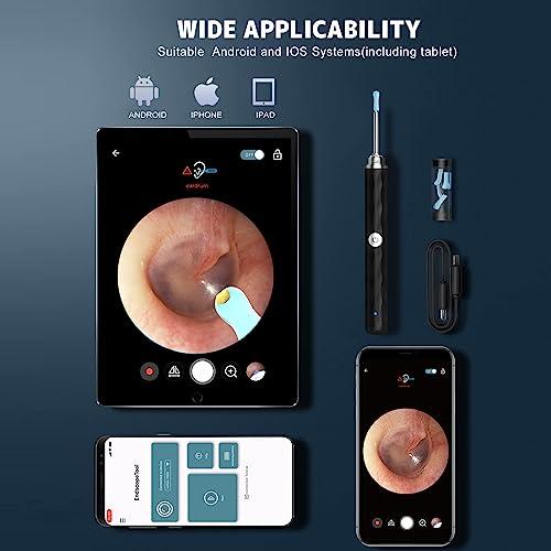 Right Ear Wax Removal, Ear Cleaner with Camera and Light, Ear Wax Removal Kit with 1296P Otoscope, Ear Cleaning Tool with 6 Ear Spoon, Ear Camera for iPhone & Android Phones,Black