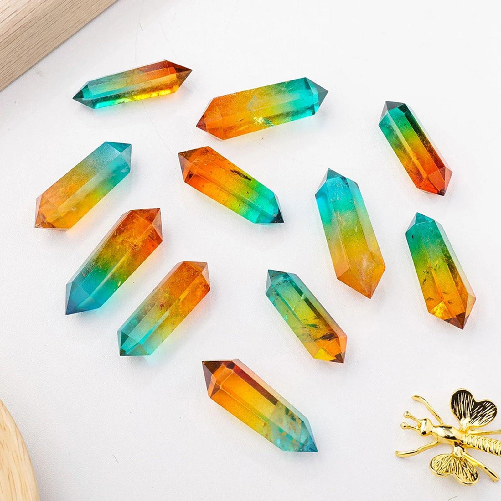 DECORN 7pcs Clear Crystal Quartz Wand Aura Angel Healing Crystals Hexagonal Tower Double Point Hexagonal Prisms Obelisk Wand Natural Reiki Chakra Mineral Specimen,60-70mm