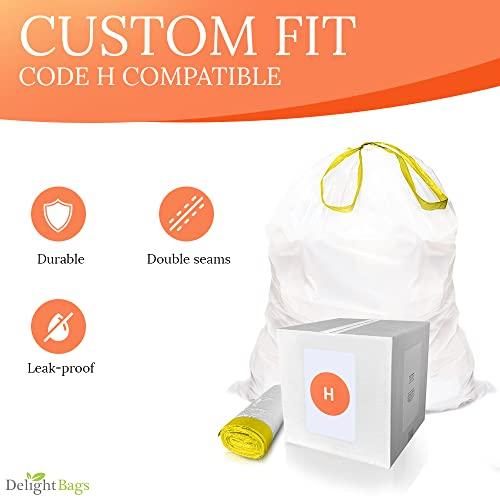 Delight Bags CODE H (100 Count), Compatible with Simplehuman Code H, White, Drawstring Trash Bags