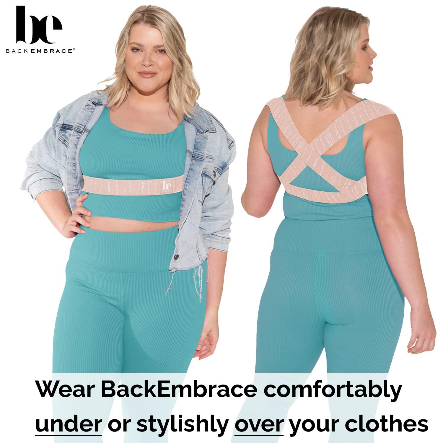 BackEmbrace BackEmbrace Posture Corrector for Women and Men - Made in USA - Slim and Adjustable Shoulder Brace - Back Brace for Back Pain Relief - Sand Drizzle Medium