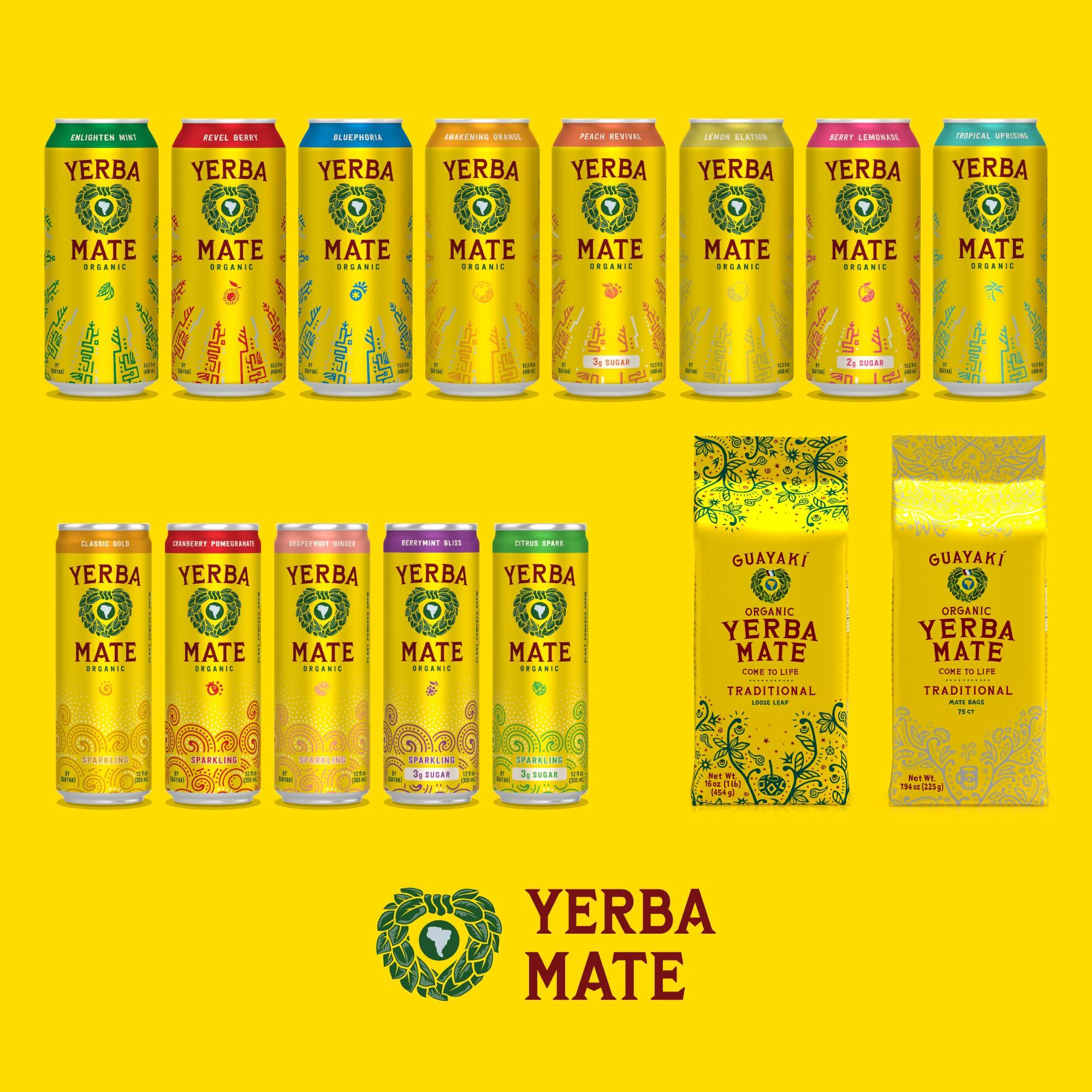 Guayaki Guayak Yerba Mate, Organic Sparkling Energy Drink Alternative, Grapefruit Ginger, 80mg Natural Plant Based Caffeine, Smooth Energy & Focus, Carbonated, 15.5 Oz (Pack of 12) (Packaging May Vary)