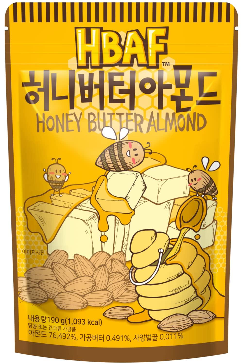 HBAF [Official Gilim HBAF] Korean Seasoned Almonds 3 Flavor Gift Party Pack Mix (Honey Butter, 1 X 190g, Baked Corn, 1 x 190g, Injeolmi, 1 x 190g)
