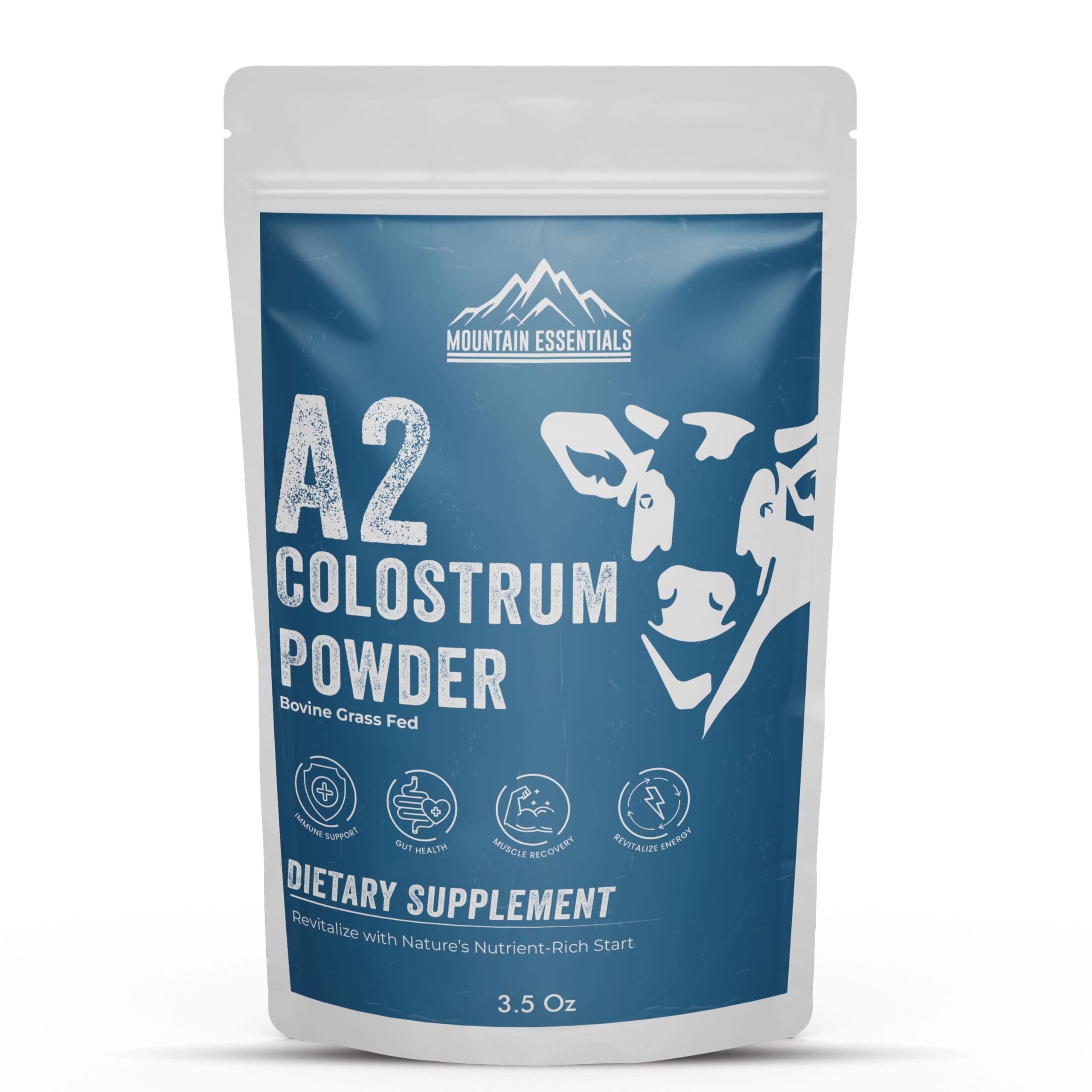 MOUNTAIN ESSENTIALS Freeze Dried A2 Colostrum Powder 3.5 Oz Bovine Grass Fed, Gluten Free, Non-GMO, Sugar Free with 1 Year Shelf Life 50 Servings | Dietary Supplement Immune Support, Gut Health, Muscle Recovery 1 Pack