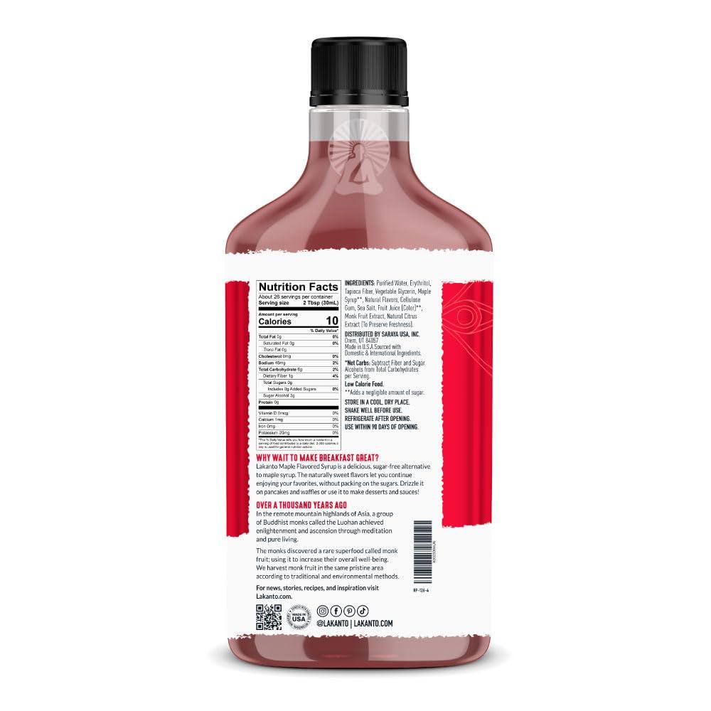 Lakanto Lakanto Sugar Free Maple Syrup - Monk Fruit Sweetener, Keto Diet Friendly, Vegan, 1g Net Carbs, Pancakes, Waffles, Oatmeal, Coffee, Tea, Granola, Frosting, Marinade, Dressing (13 fl oz - Pack of 3)