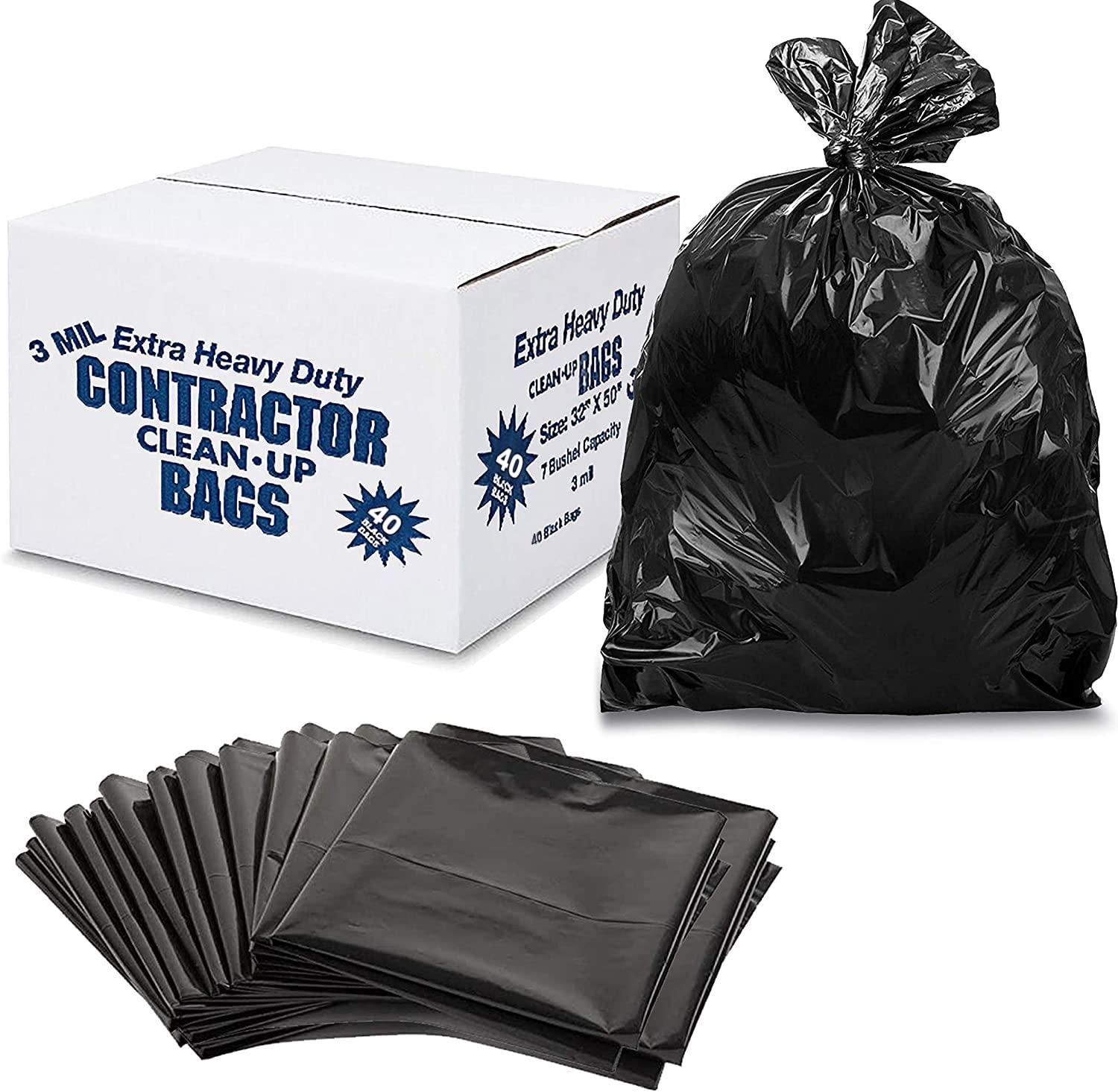 C-Town Plastics Contractor Construction Garbage Bags - Large Black Trash for Construction, Moving, Cleaning Heavy Duty 3 Mil Thick Plastic Bag 42 Gallon, 32x50'', 40 Count (Pack of 1) (ContractBags4240ct)