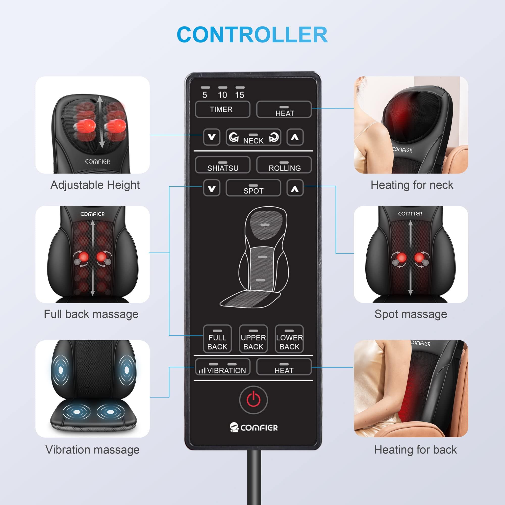 COMFIER COMFIER Shiatsu Back Massager with Heat, Deep Kneading & Rolling Massage Chair Pad, Chair Massager for Office Home Use, Gift for Dad Mom