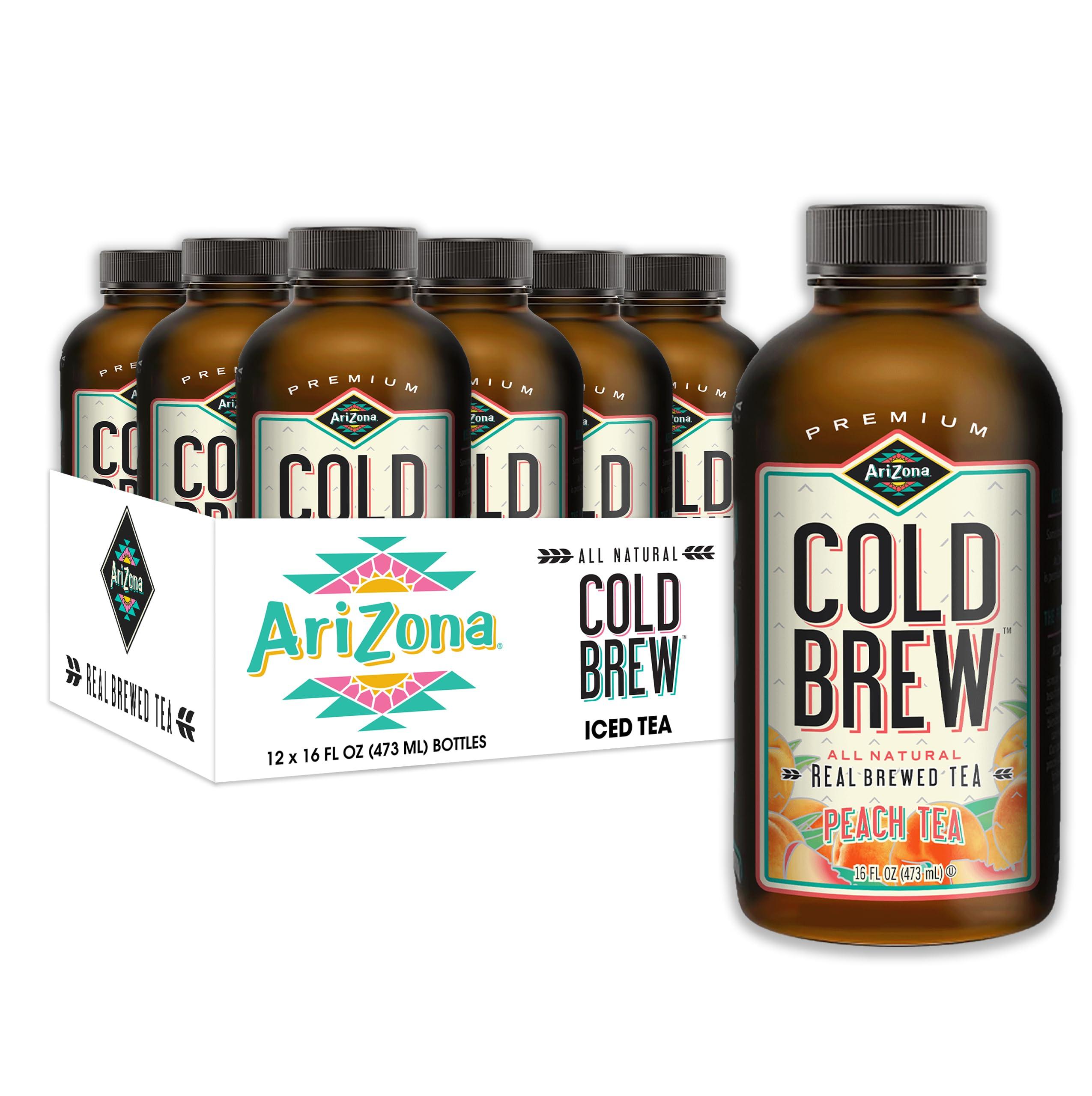 Arizona AriZona Cold Brew Peach Tea - Premium Cold Brew Iced Tea with Cane Sugar (Pack of 12)
