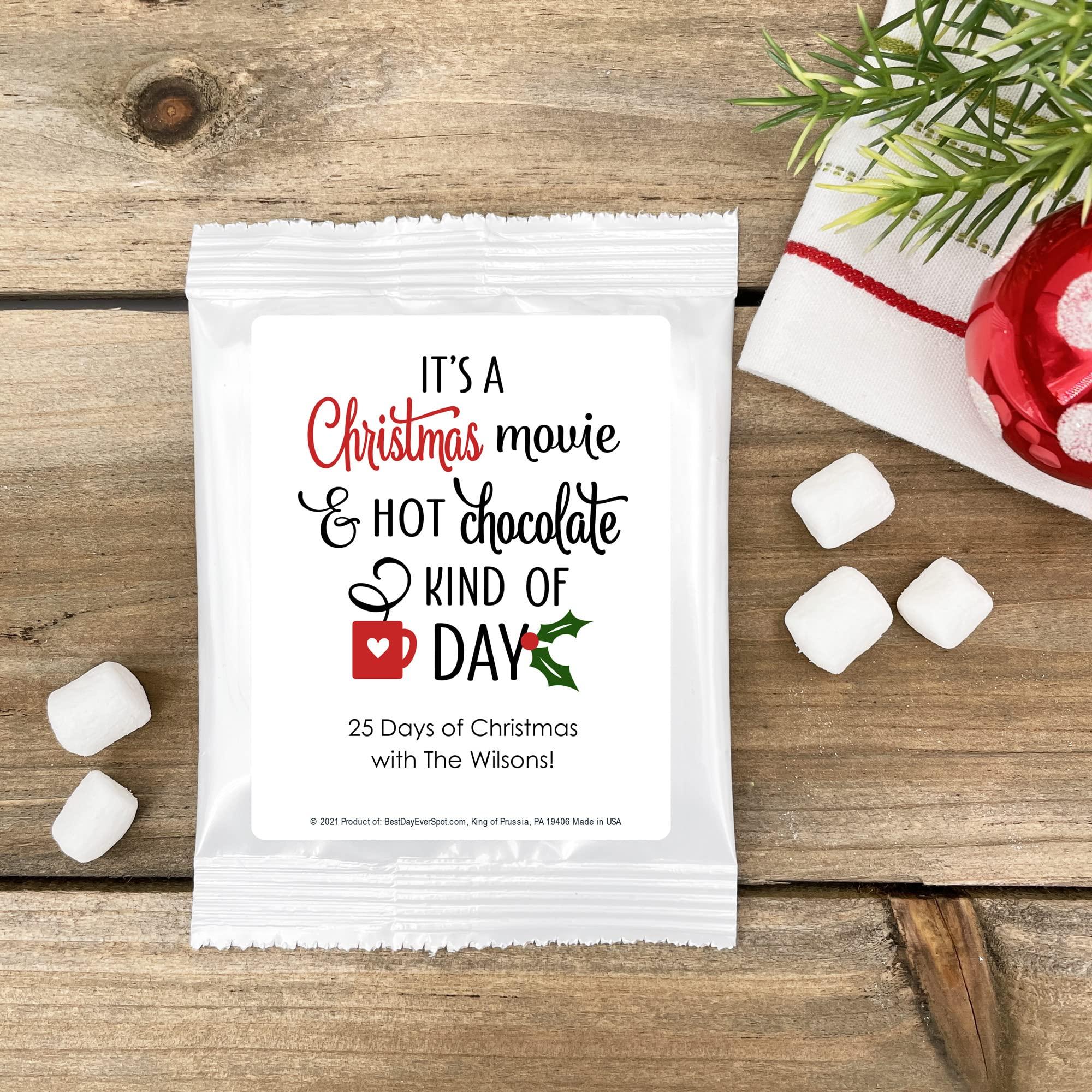 Best Day Ever Spot Christmas Hot Chocolate, Hot Chocolate Bar, Personalized Cocoa Favors, Holiday Hot Chocolate, Christmas Movie Kind of Day (Set of 24)
