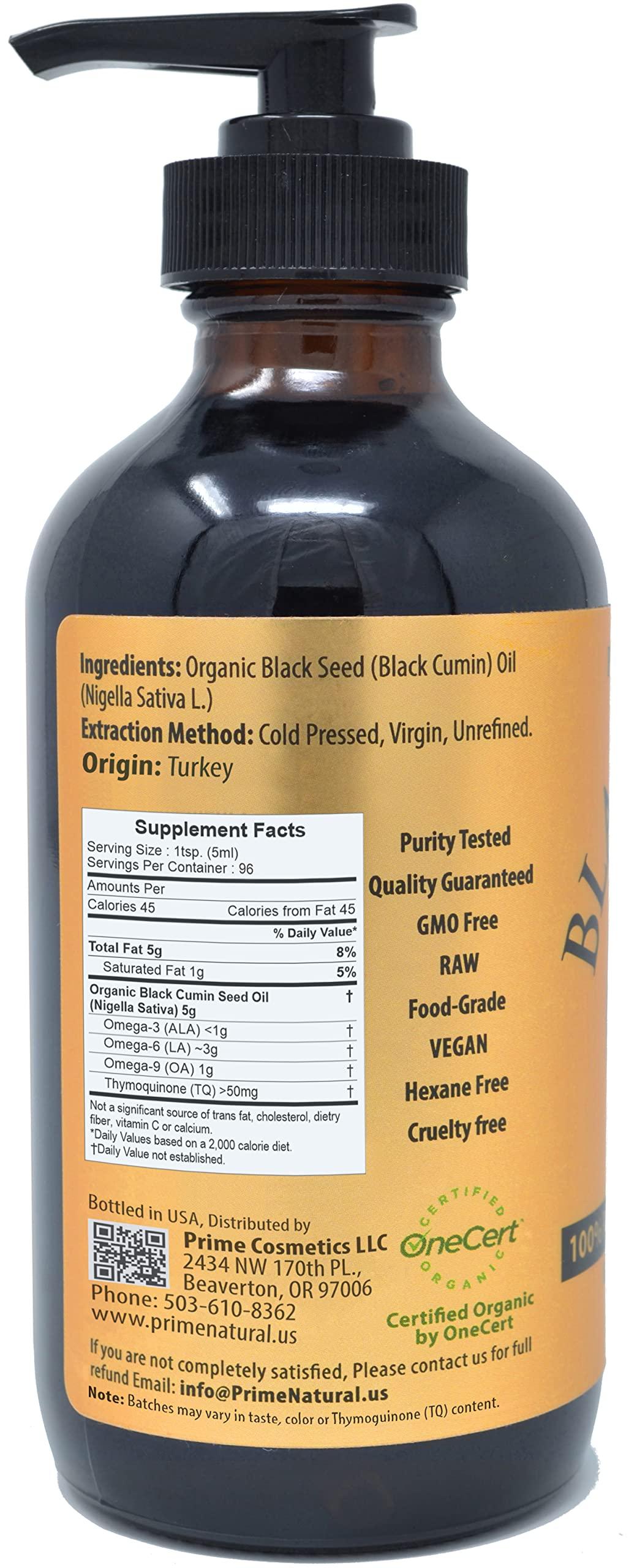 PRIME NATURAL Organic Black Seed Oil 16oz - Cold Pressed Unrefined High Thymoquinone 1.7% USDA Certified - Turkish Origin Potent Nigella Sativa Liquid - Vegan Omega 3 6 9, Antioxidant Immune Boost Joints Skin Hair